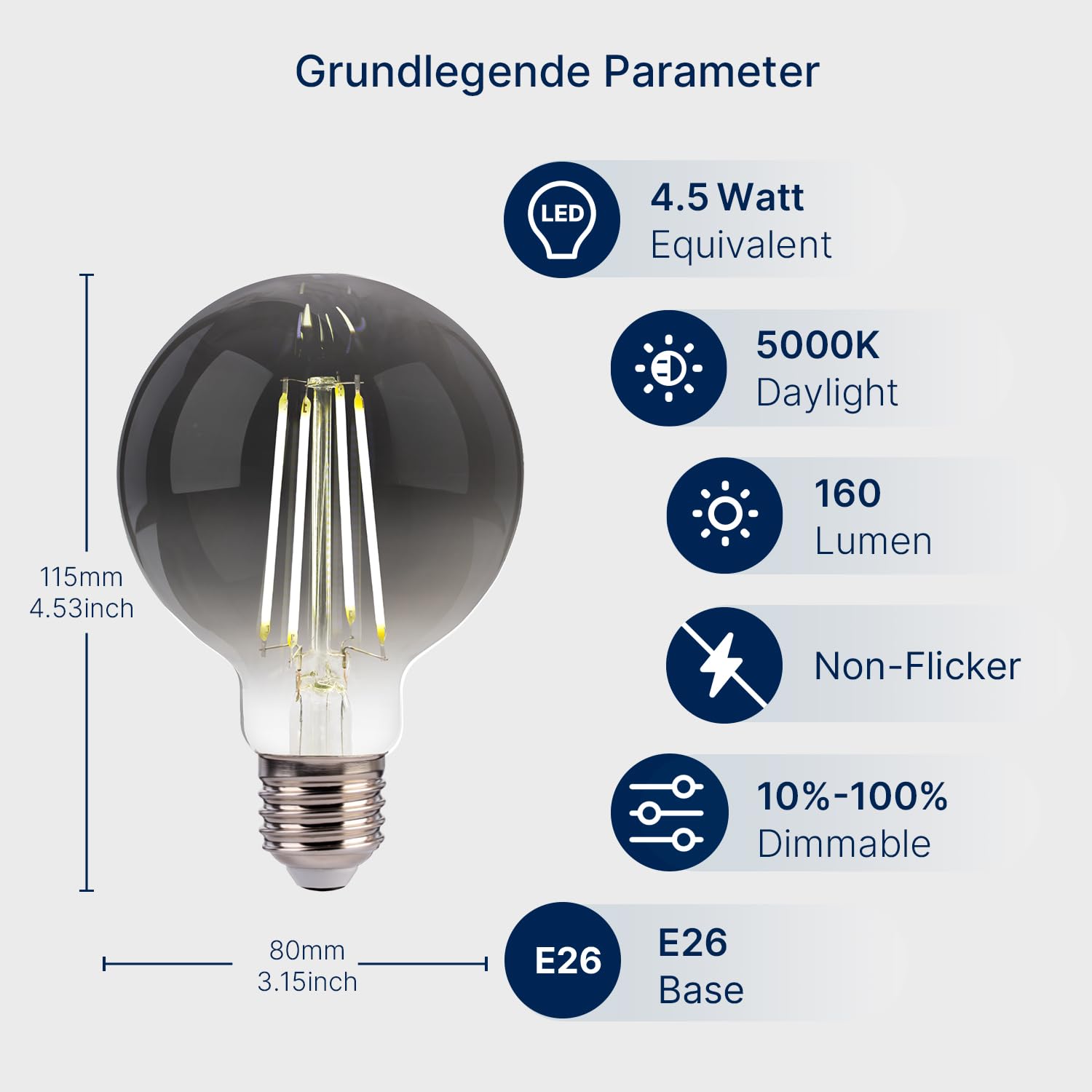 Flsnt 4 Pack G25 Led Globe Edison Bulbs, 5000K Daylight Decorative Led Spiral Filaments Light Bulbs, Cri82+ Dimmable, 40W Equiva