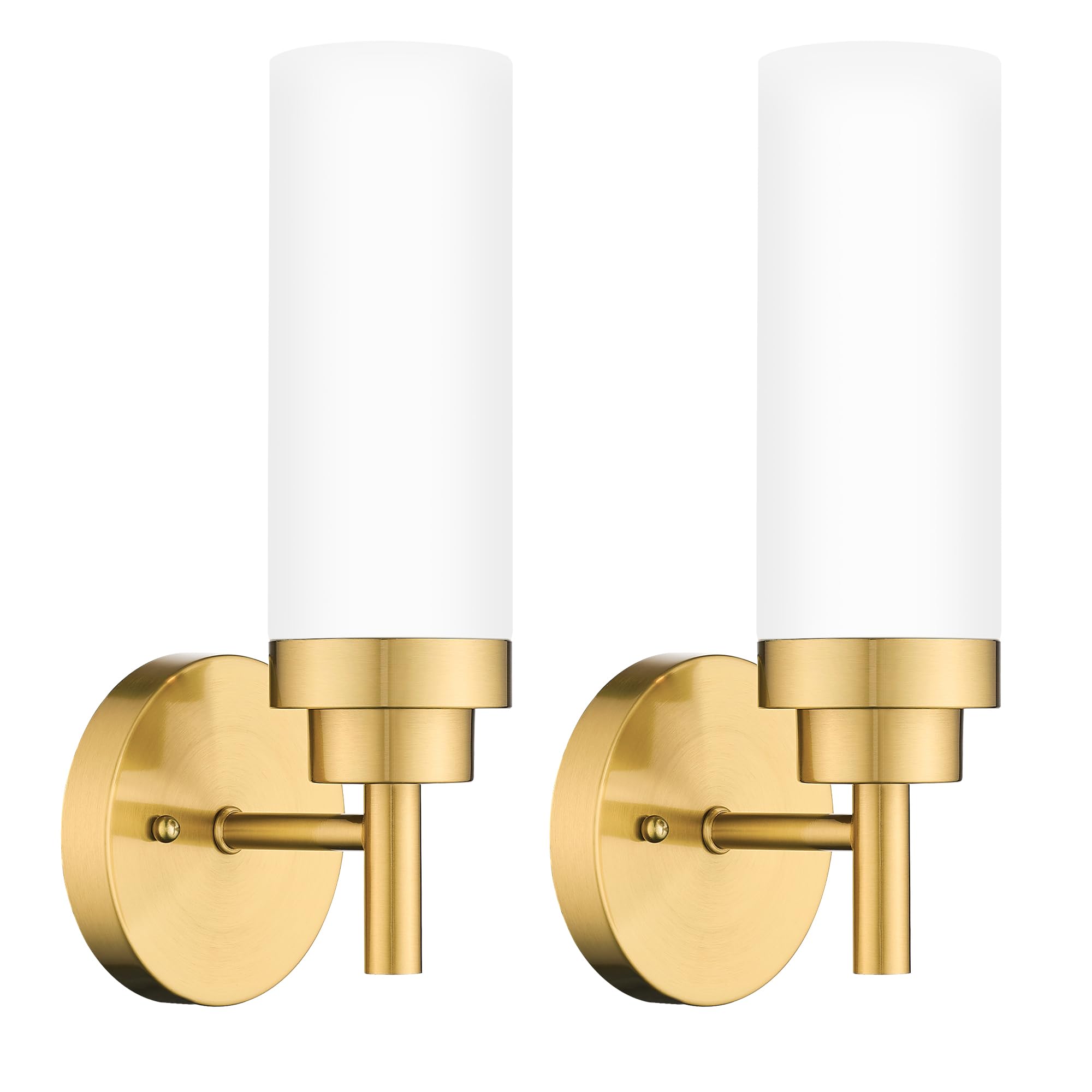 Emak Wall Sconces Set Of 2, Modern Brushed Gold Bathroom Vanity Sconce Wall Lighting With Milk Glass Shade For Bathroom, Bedroom