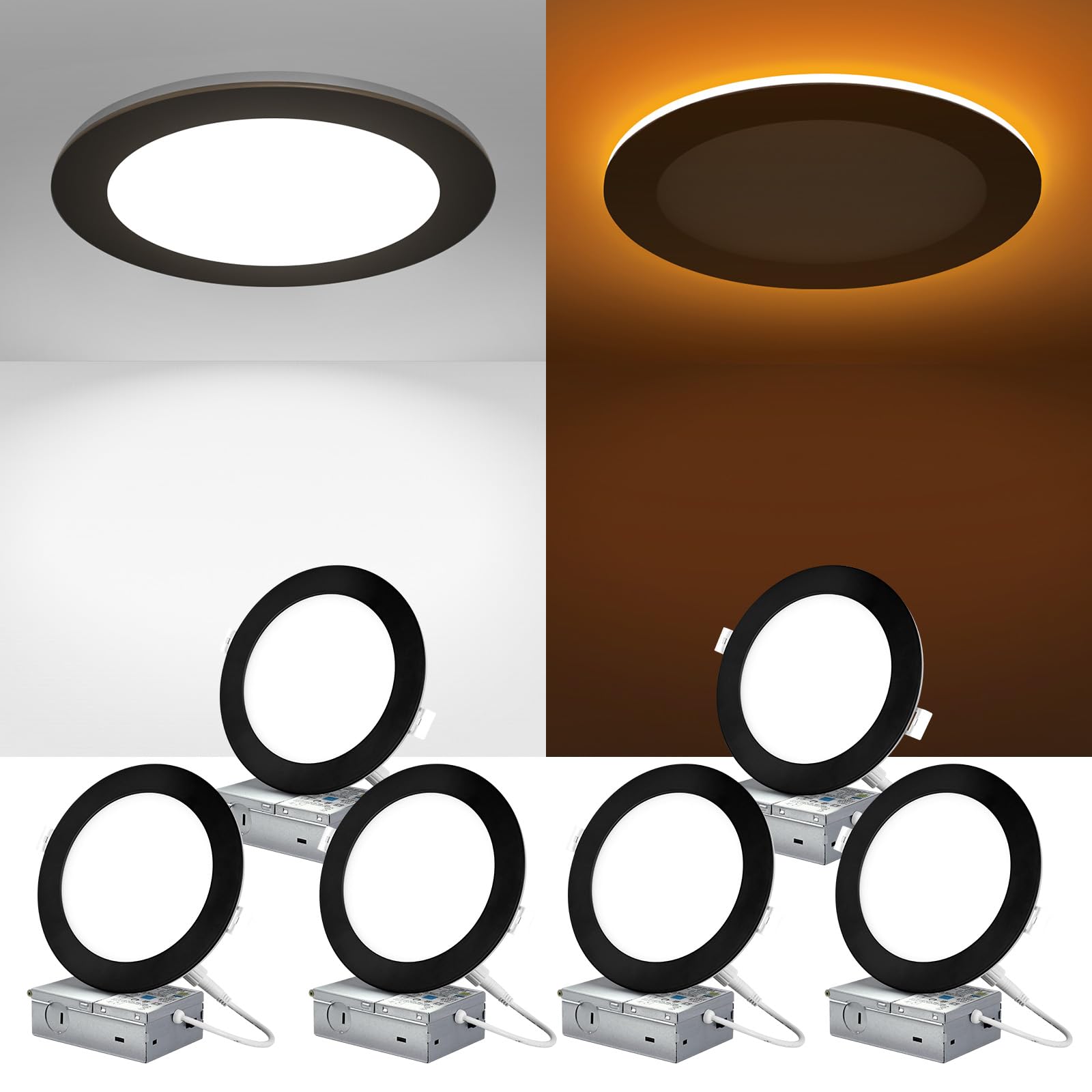 ZYC Canless LED Recessed Lighting 6 Inch 6 Pack 5CCT Ultra-Thin Downlight Lights with Night Light Mode,12W 1100LM Dimmable Retro