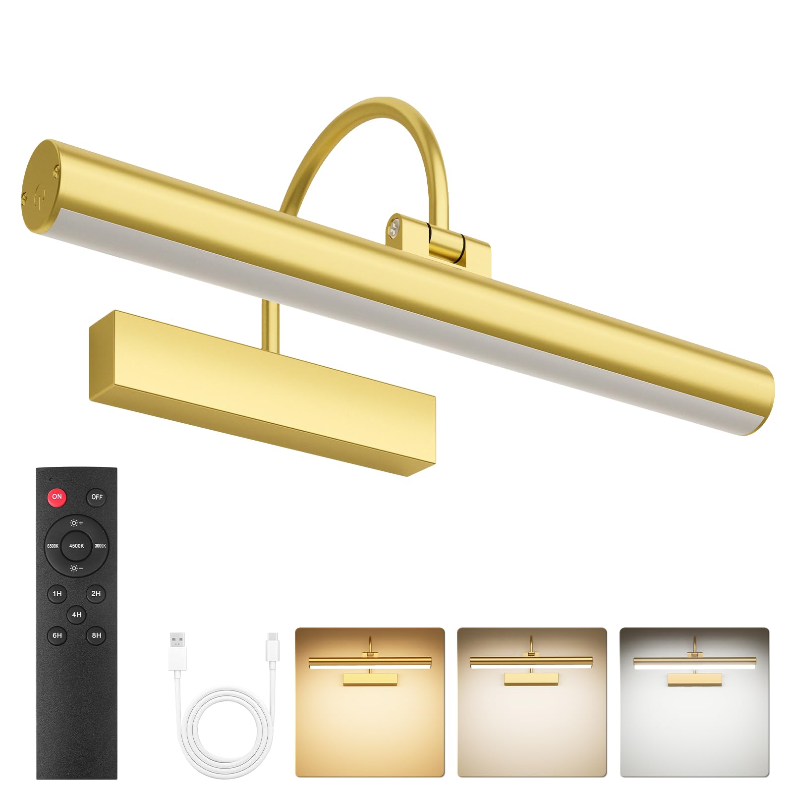Bridika Picture Light for Wall with Remote, Rechargeable Battery Operated Picture Light, 3 Color Modes and Dimmable Classic Art 
