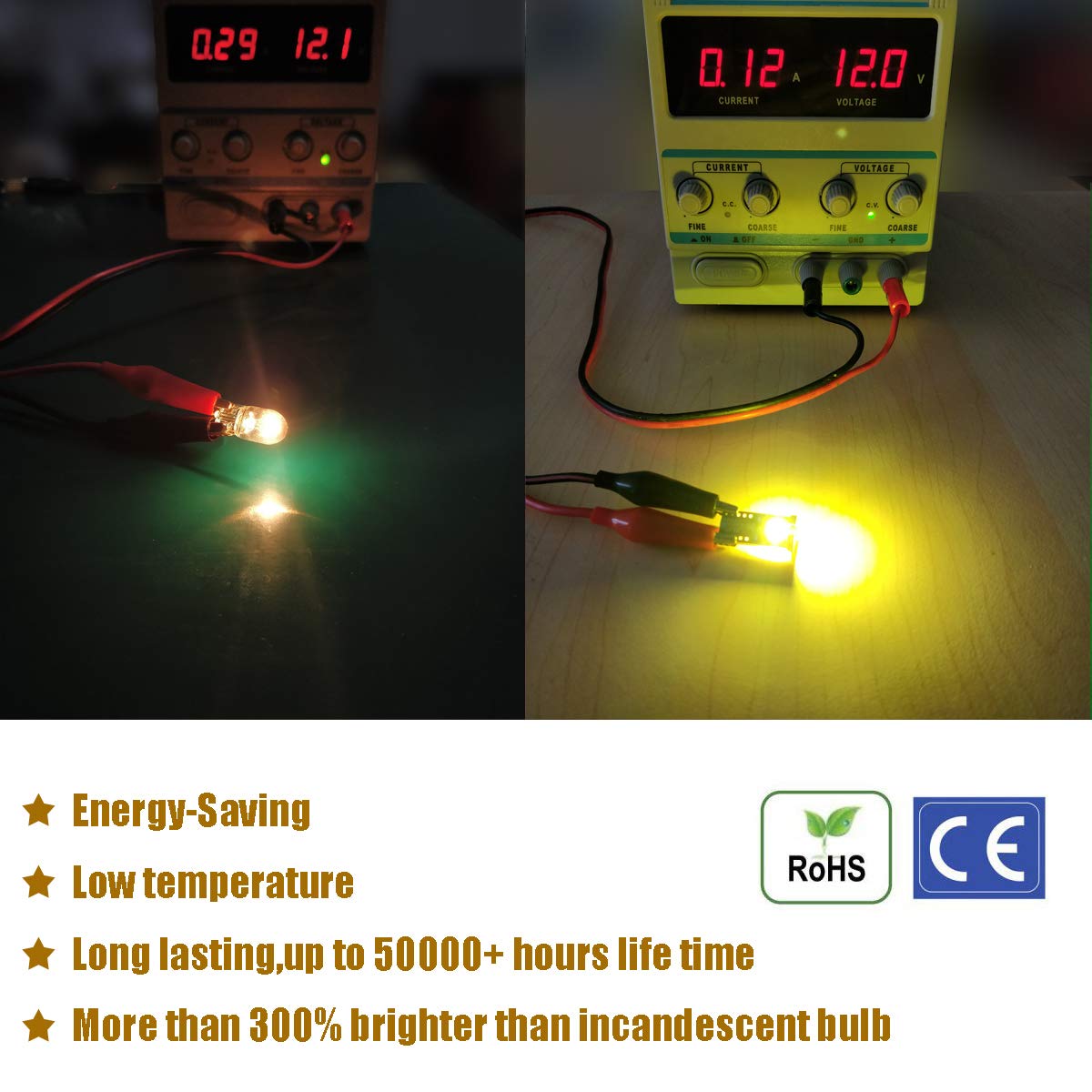 iBrightstar T10 LED Bulbs, Extremely Bright Wedge Lights for Car Interior, Gold, Model iBrightstar-T10-3030-3G