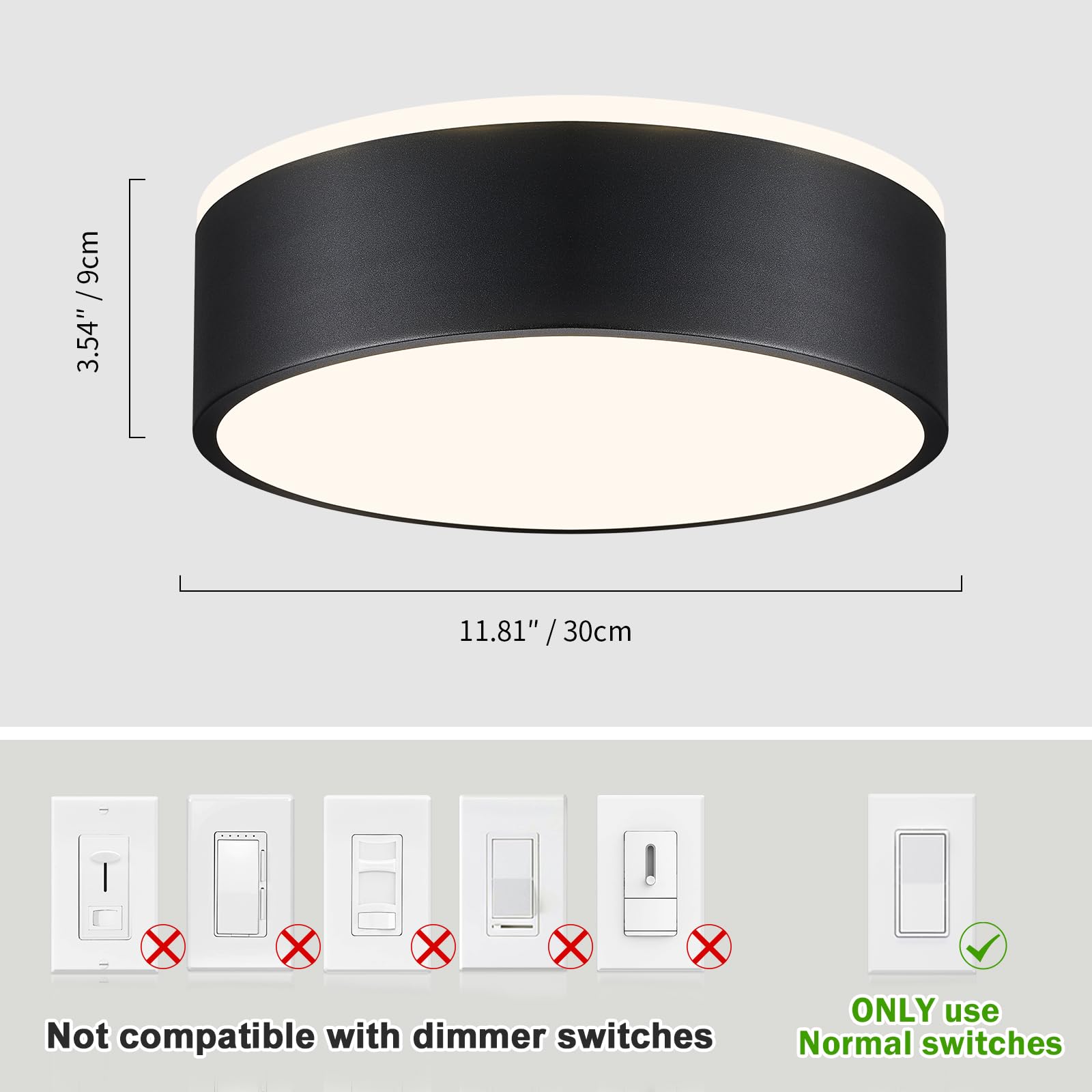 Vikaey Black Led Ceiling Light, Modern Flush Mount Ceiling Light Fixture, Minimalist Round Metal Lighting Fixture Ceiling Lamp For Hallway, Entryway, Bedroom, Balcony, 11.81 Inch