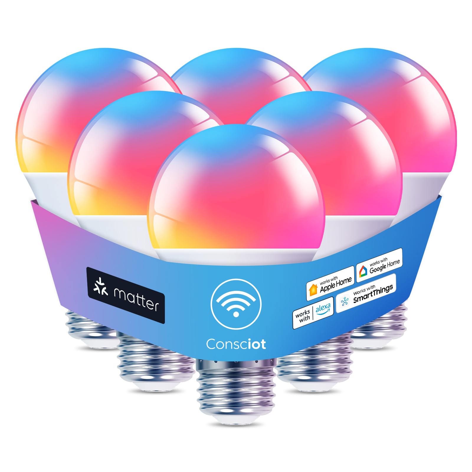 Consciot Smart Light Bulbs, Wifi Bluetooth Color Changing Led Light Bulb, A19 E26 Rgbtw Light Bulbs That Works With Alexa/Google