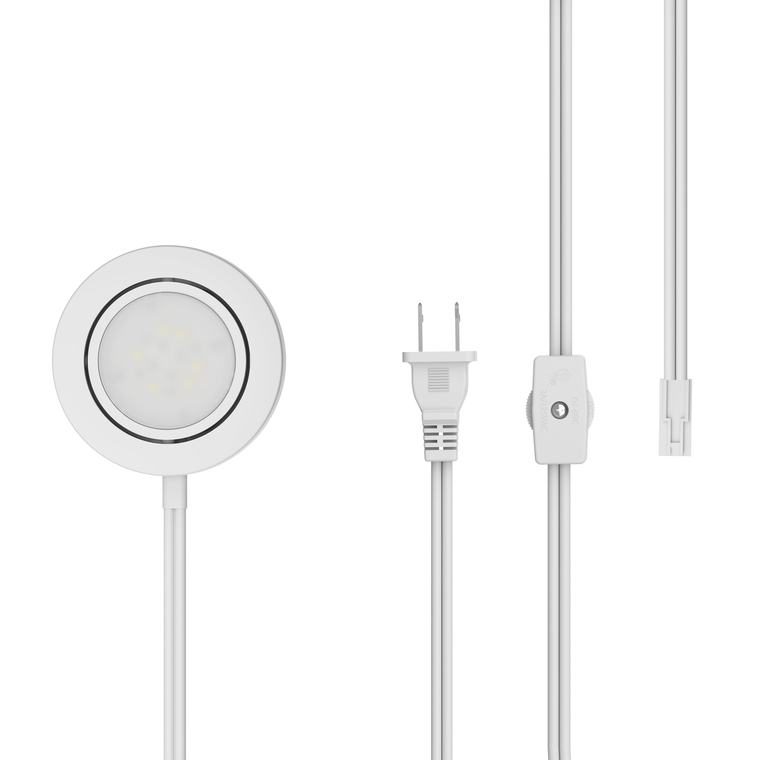 Getinlight LED Puck Lights, 2.75 Metal Housing, Wall-Dimmer Compatible, 2700K Warm White, White Finish, Plug-in or Hardwired, ETL Listed, IN-0107-1S -Like New