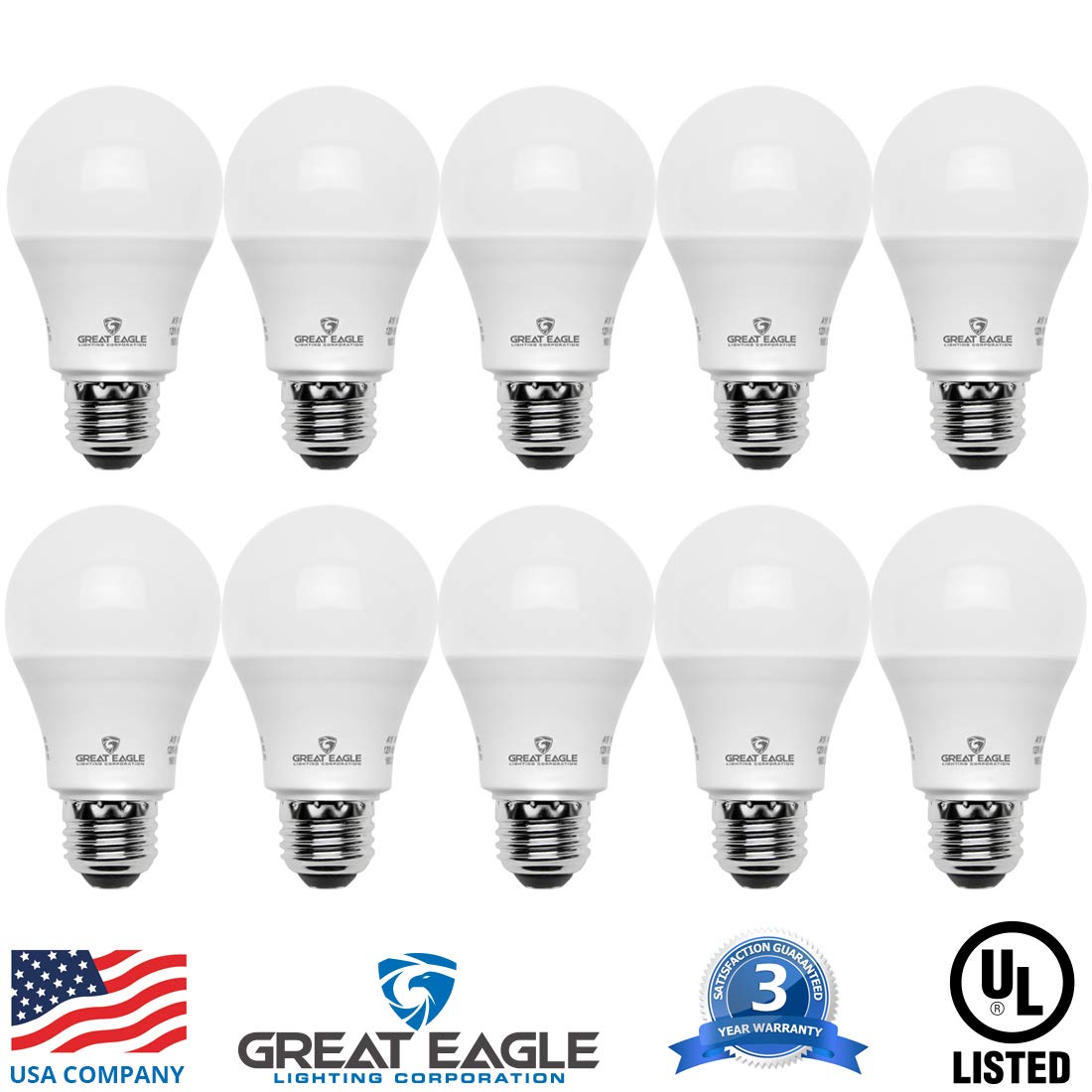 Great Eagle Lighting Corporation A19 Led Light Bulb, 12W (75W Equivalent), Ul Listed, 2700K (Warm White), 1050 Lumens, Non-Dimma