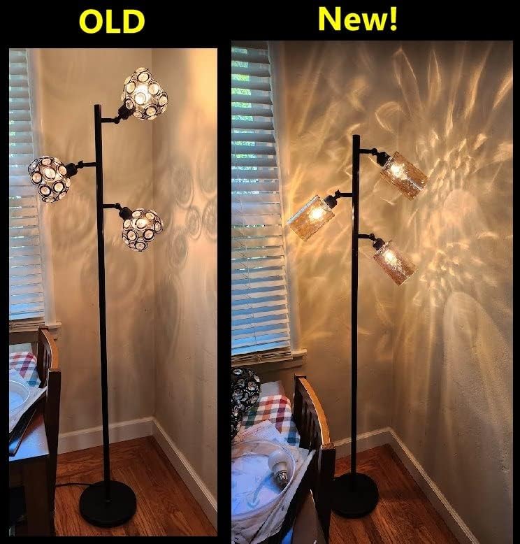 GoldSwift Amber Hammered Glass Lamp Shade Replacement, 6-1/16" Tall, 1-5/8" Fitter, Water Ripple Cylinder, 3 Pack