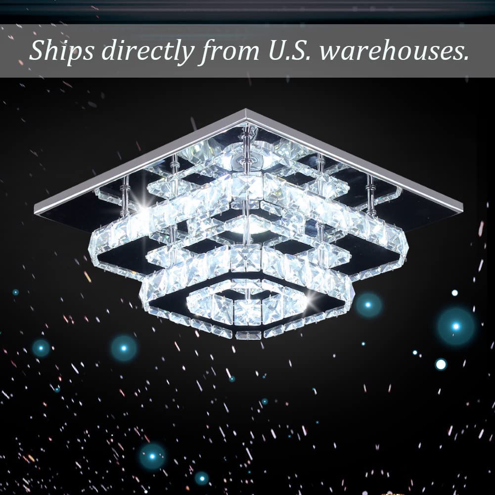 Finktonglan Crystal Led Ceiling Light - Modern Flush Mount Chandelier For Dining Room & Bedroom, Cool White
