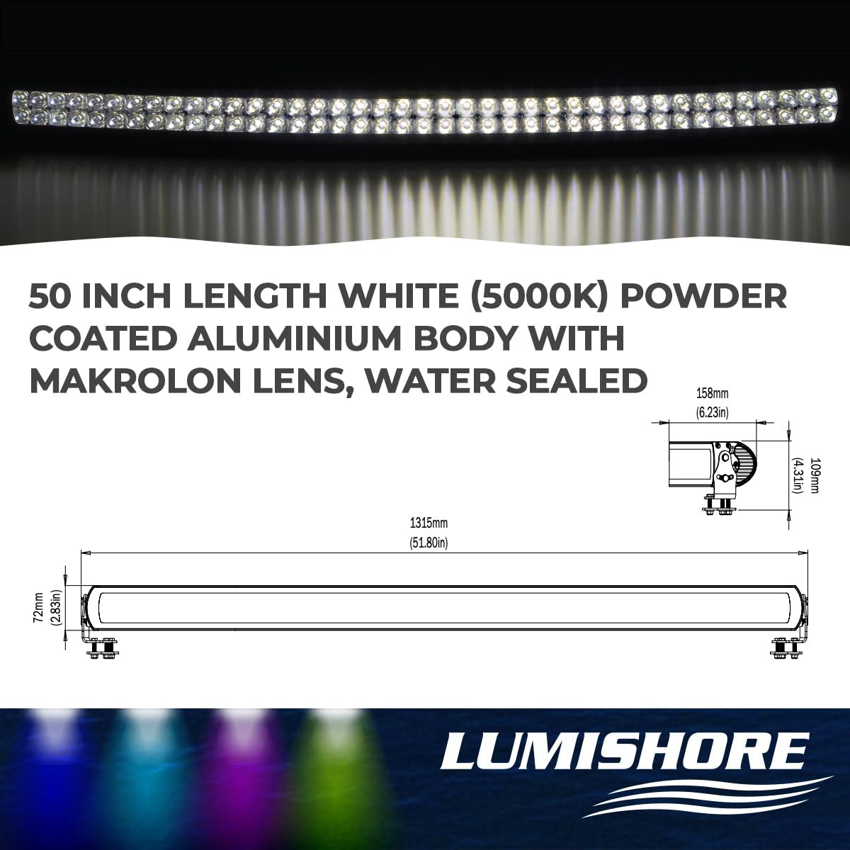 Lumishore 50 Inch Led Spotlight, Waterproof White Light Bar, 89,100 Lumens/39,600 Fixture Lumens (60-0474)