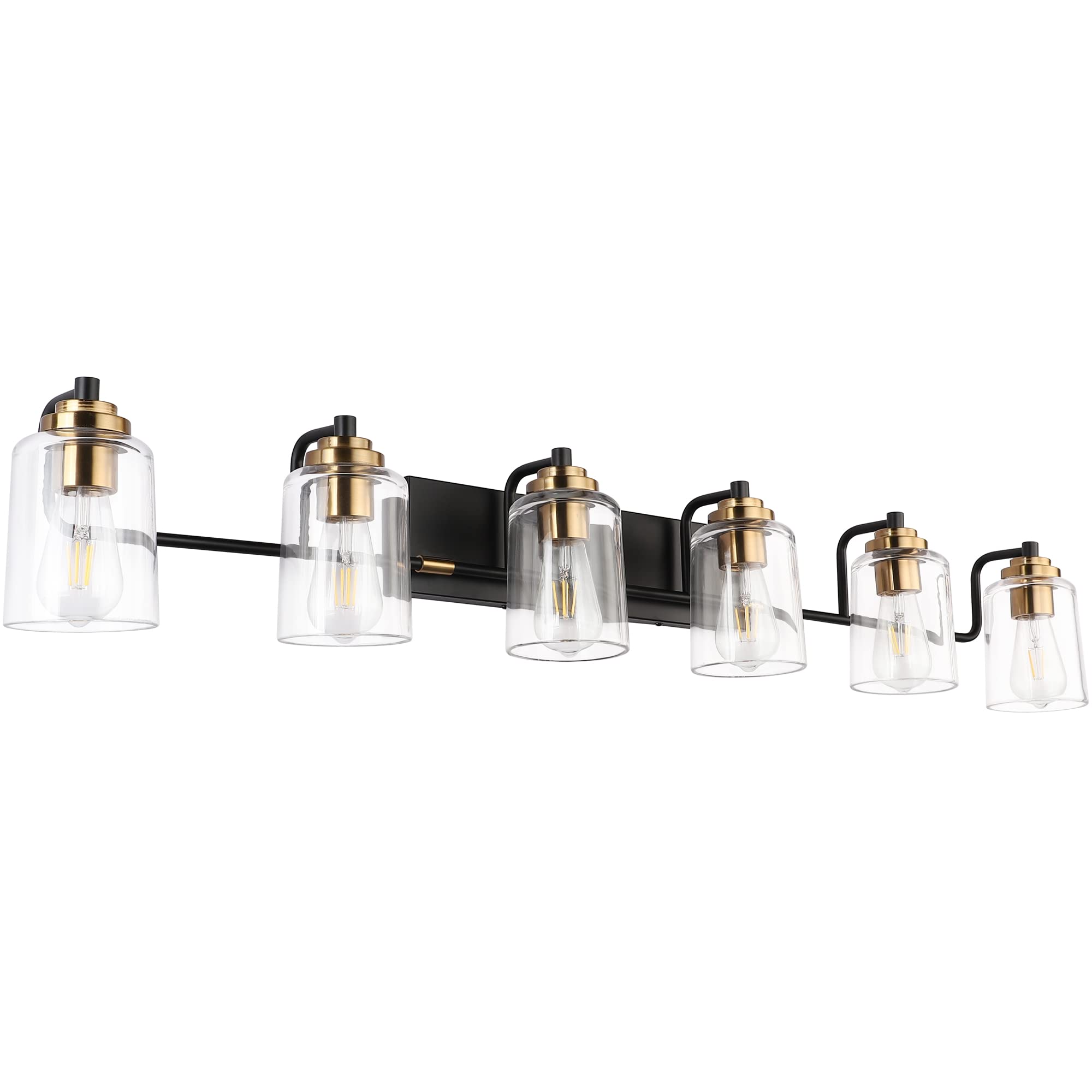 SOLFART Vintage Wall Vanity Lights for Bathroom Vanity Light 40 inch Black Globe Light Metal with Clear Glass Brass Fixtures Wal