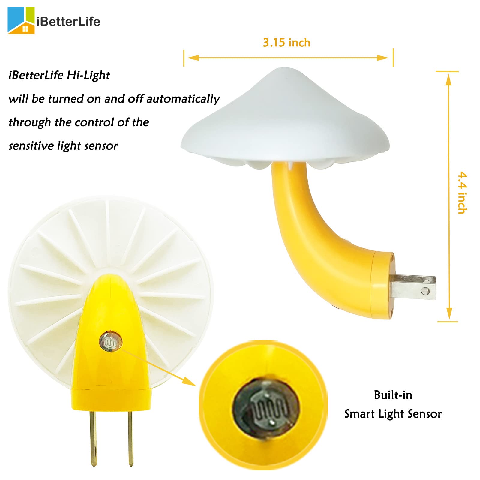iBetterLife Mushroom Night Light Plug-in LED Warm White Bedroom Decor Model Y-SML