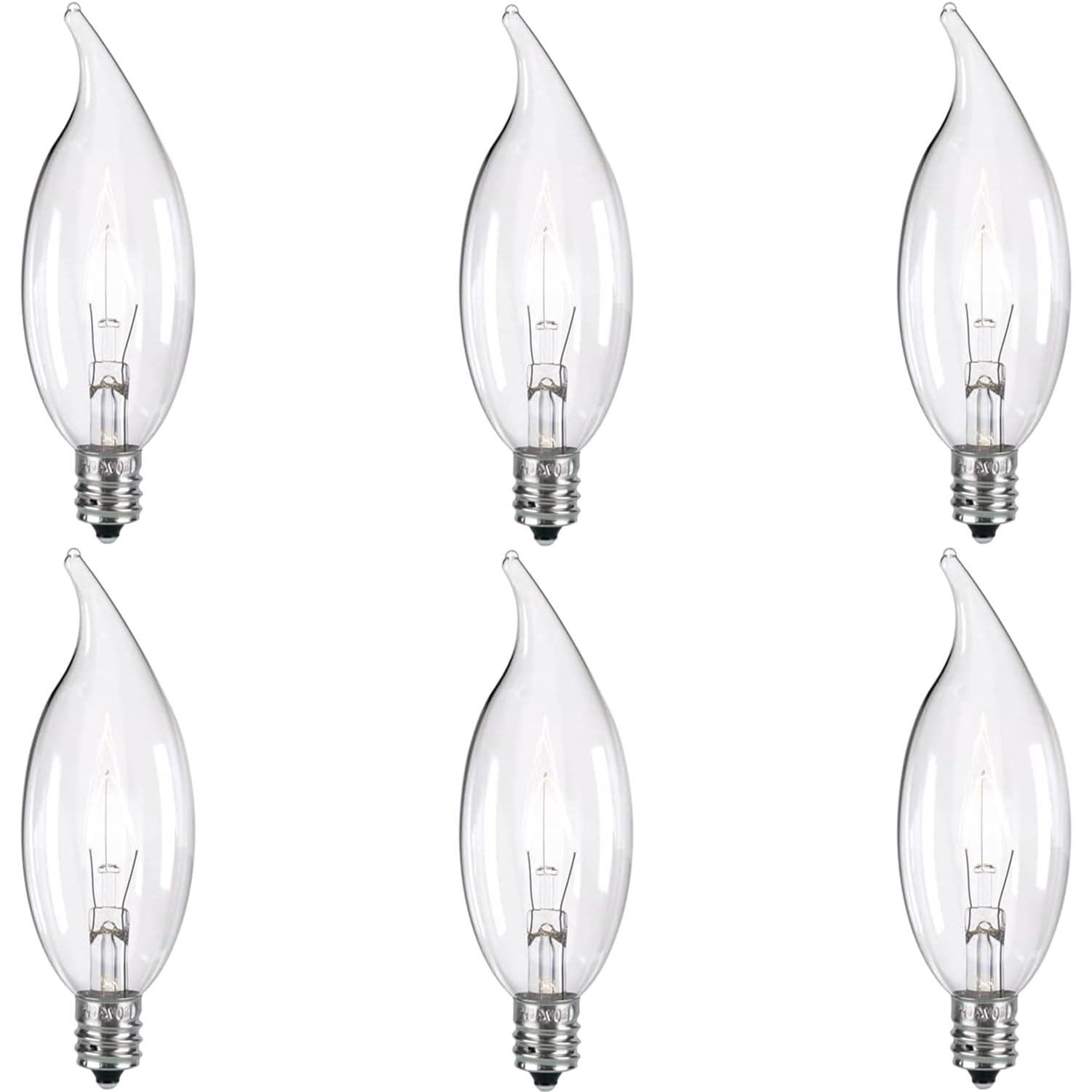 Tiqian 6-Pack E12 Base 60W B10 Ctc Incandescent Clear Dimmable Light Bulbs Long-Lasting, Energy-Efficient, Transparent Candle Li