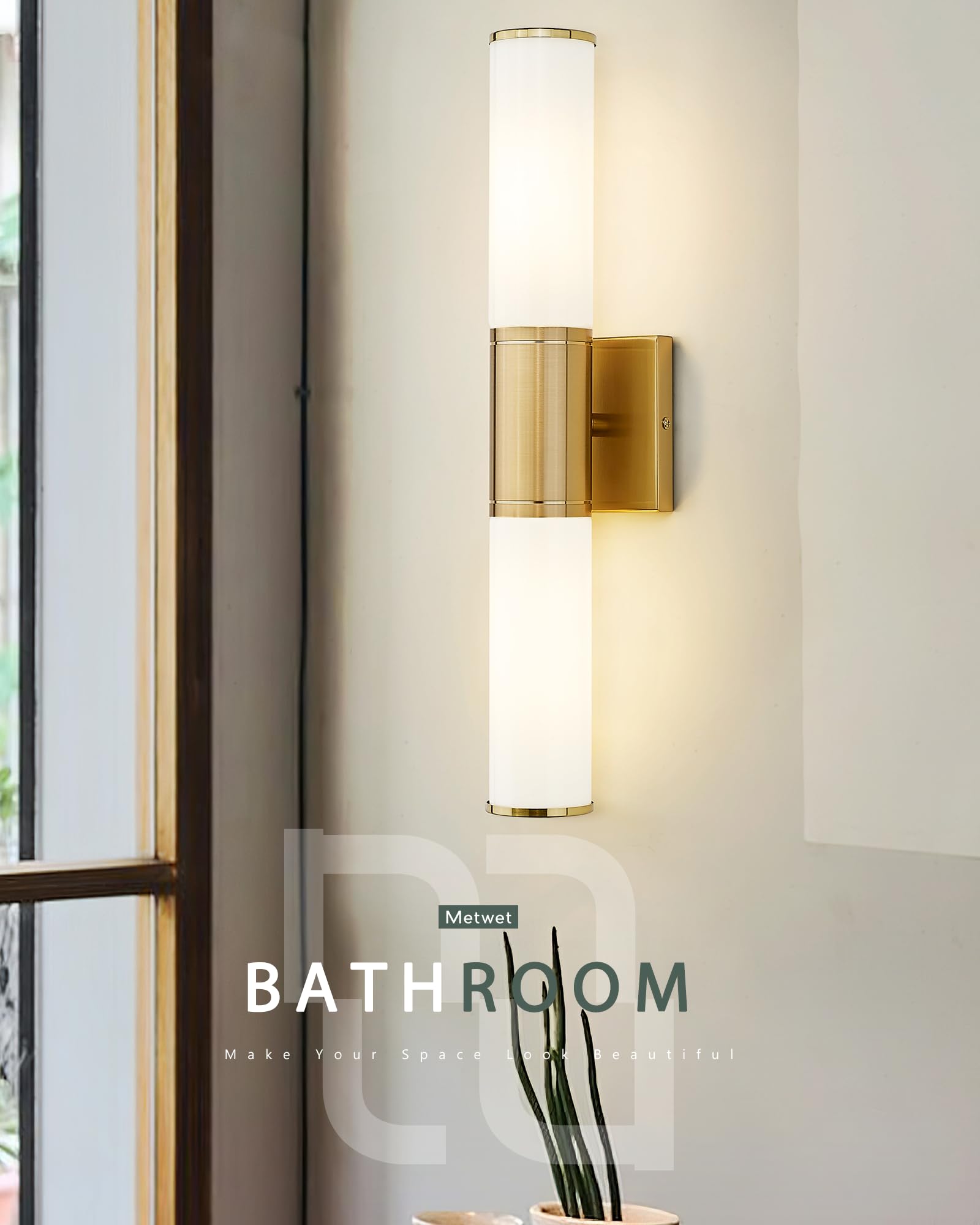 METWET 2-Light Bathroom Vanity Light Fixtures, Brushed Gold & Milk Glass, Wall Sconces for Mirror, Model VL834-BG-ML-2PK