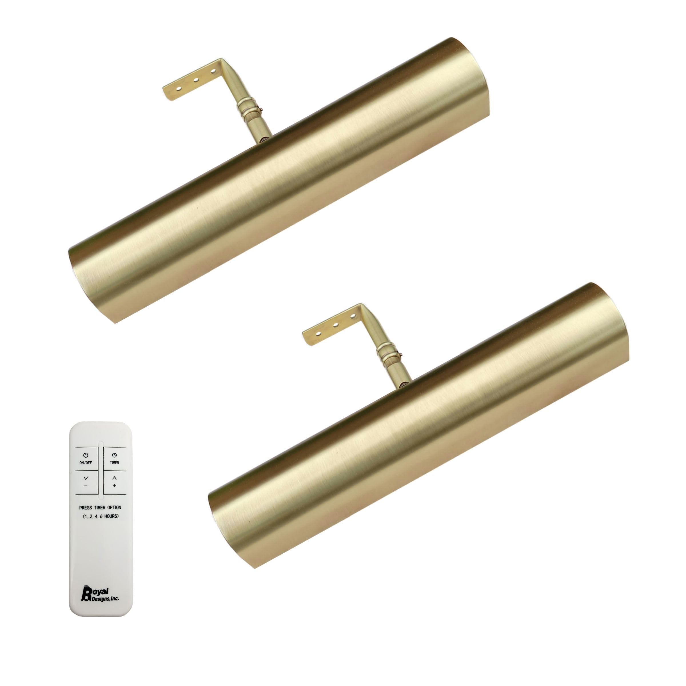 Royal Designs, Inc. Cordless Remote Control LED Picture Light, Dimmable with Timer Function, Brushed Satin Brass, 12.75 Inches, 
