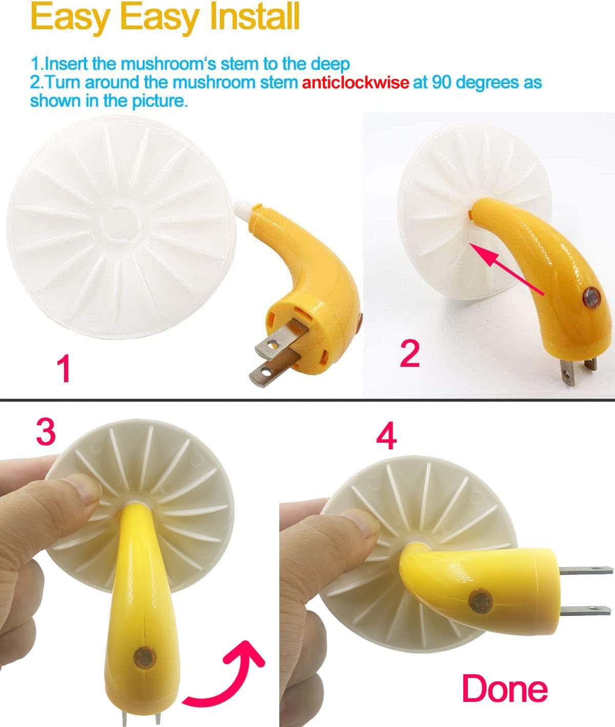 UTLK Plug-in LED Mushroom Night Light with Dusk to Dawn Sensor, 7-Color, Plastic, Model NL558 for Kids and Children