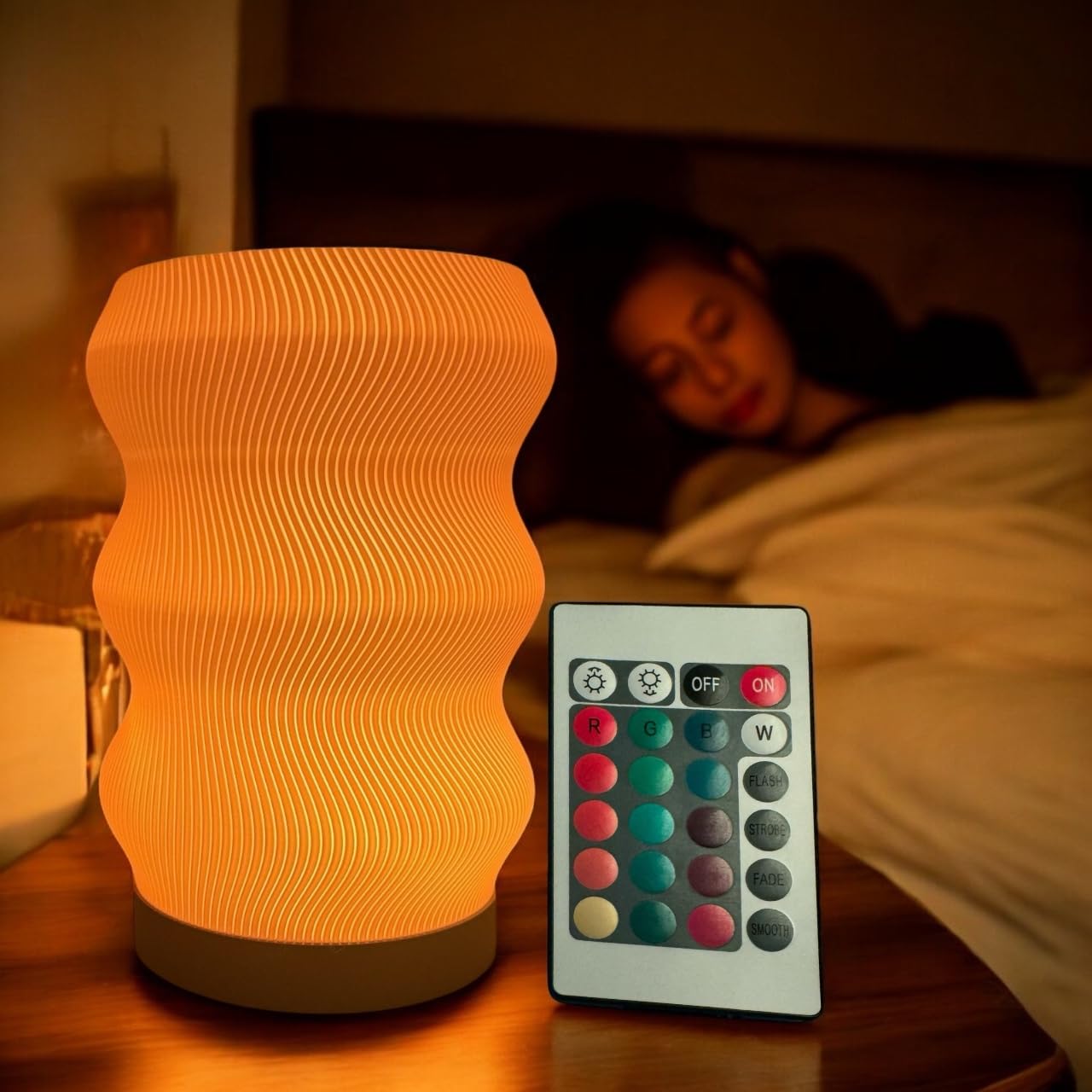 Delta Loom Wave Table Lamp - Modern LED Light - Mini Size - White Plastic - Ideal for Bedroom, Desk, Nightstand, or Office Decor