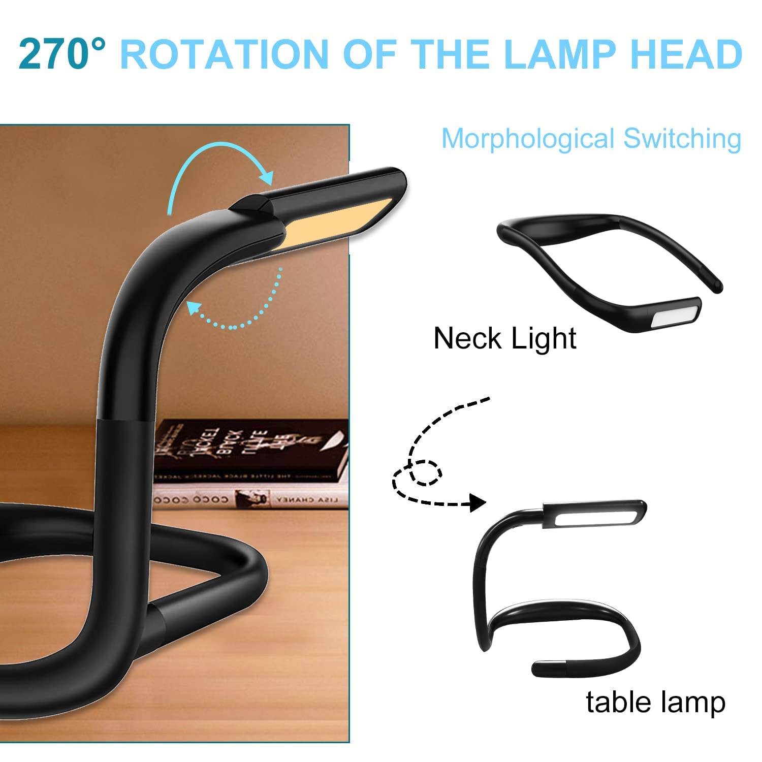 LALAKU LED Neck Reading Light, Adjustable Brightness, 3 Colors, Metal, 1PCS, Black, Model GH-8