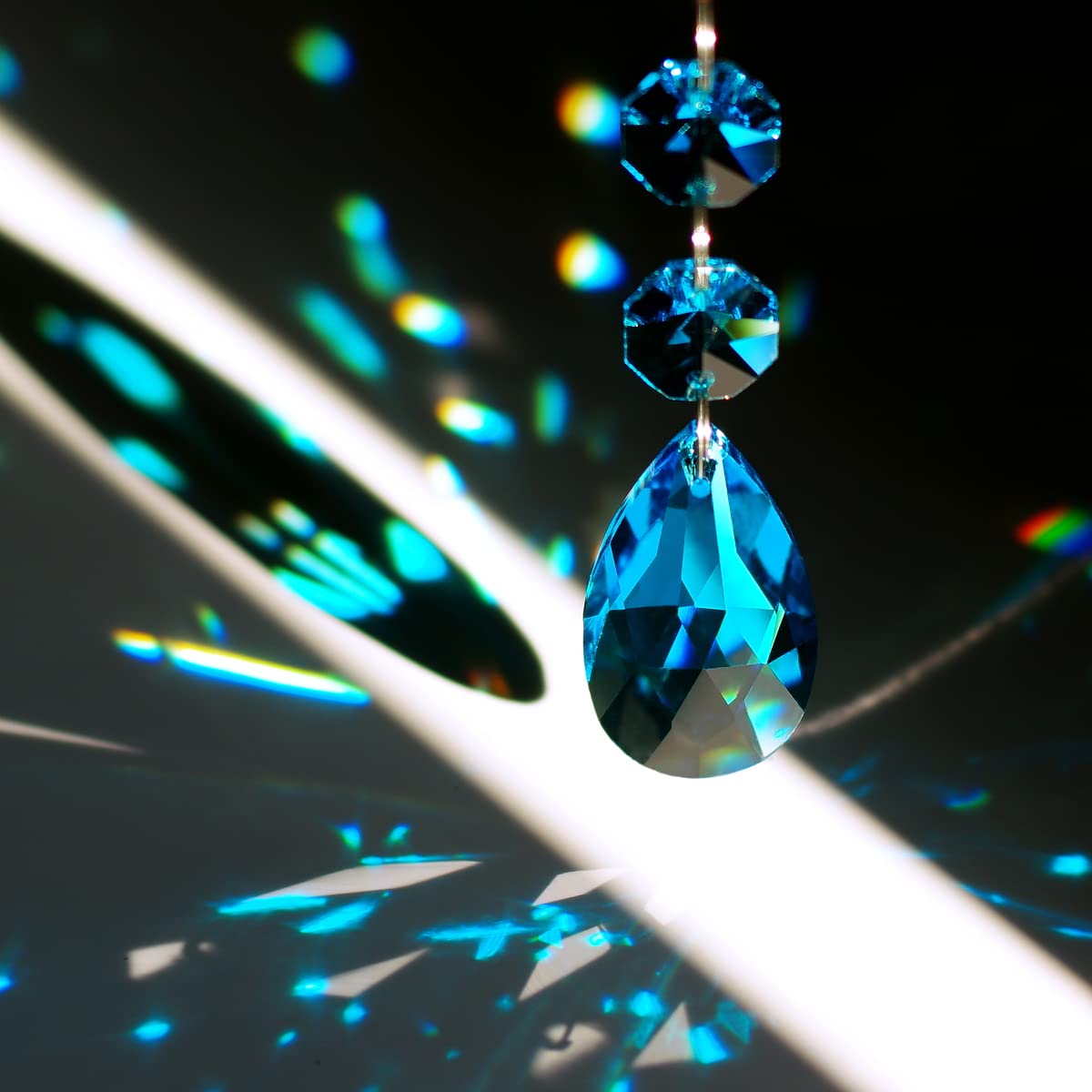 Goldenhaitai 20Pcs Teardrop Chandelier Lighting Crystals Pendant Accessories Almond Prism Pendant Connected Glass Octagon Beads