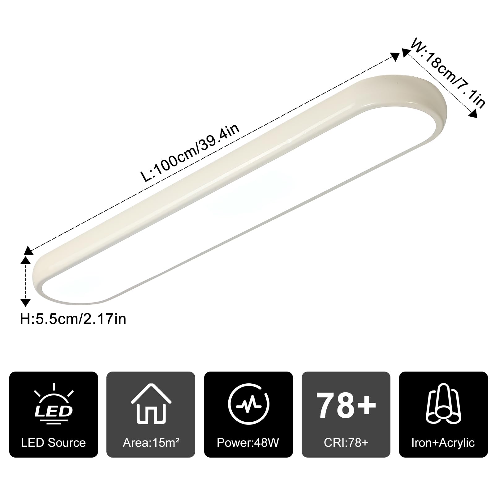 Qcyuui Dimmable Led Ceiling Light With Remote 39.4 In Long Ceiling Light Fixture Modern Flush Mount Ceiling Lamp Kitchen Lighting Fixtures Ceiling For Office Bedroom Hallway(Cream/48W)