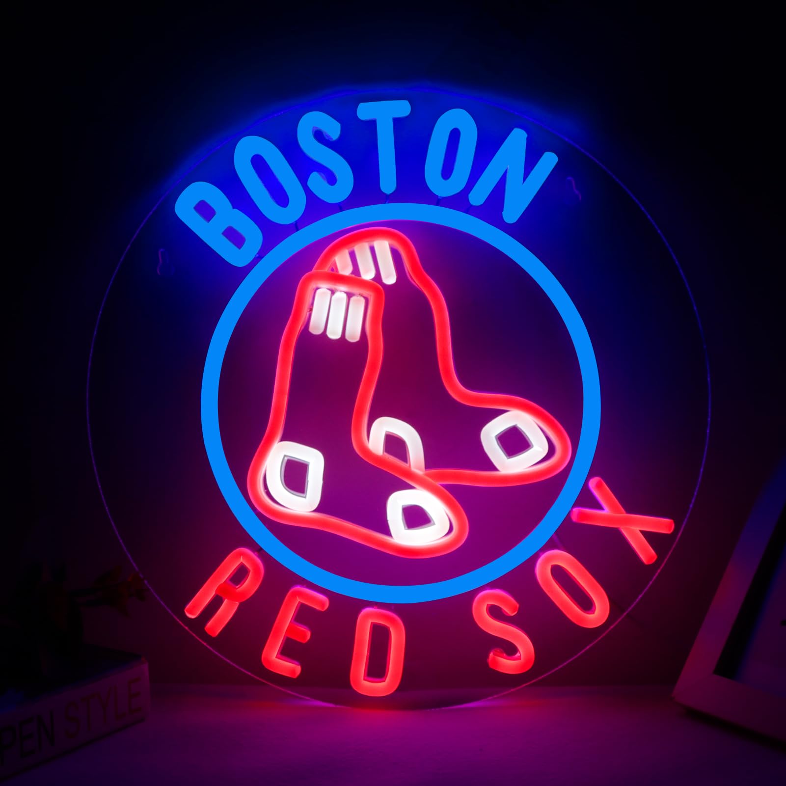 Wonderfullife Red Sox Neon Sign For Boston Baseball Team Logo Led Neon Lights For Sports Man Cave Bar Office Or Living Room Decor Perfect Gifts For Mlb Fans.