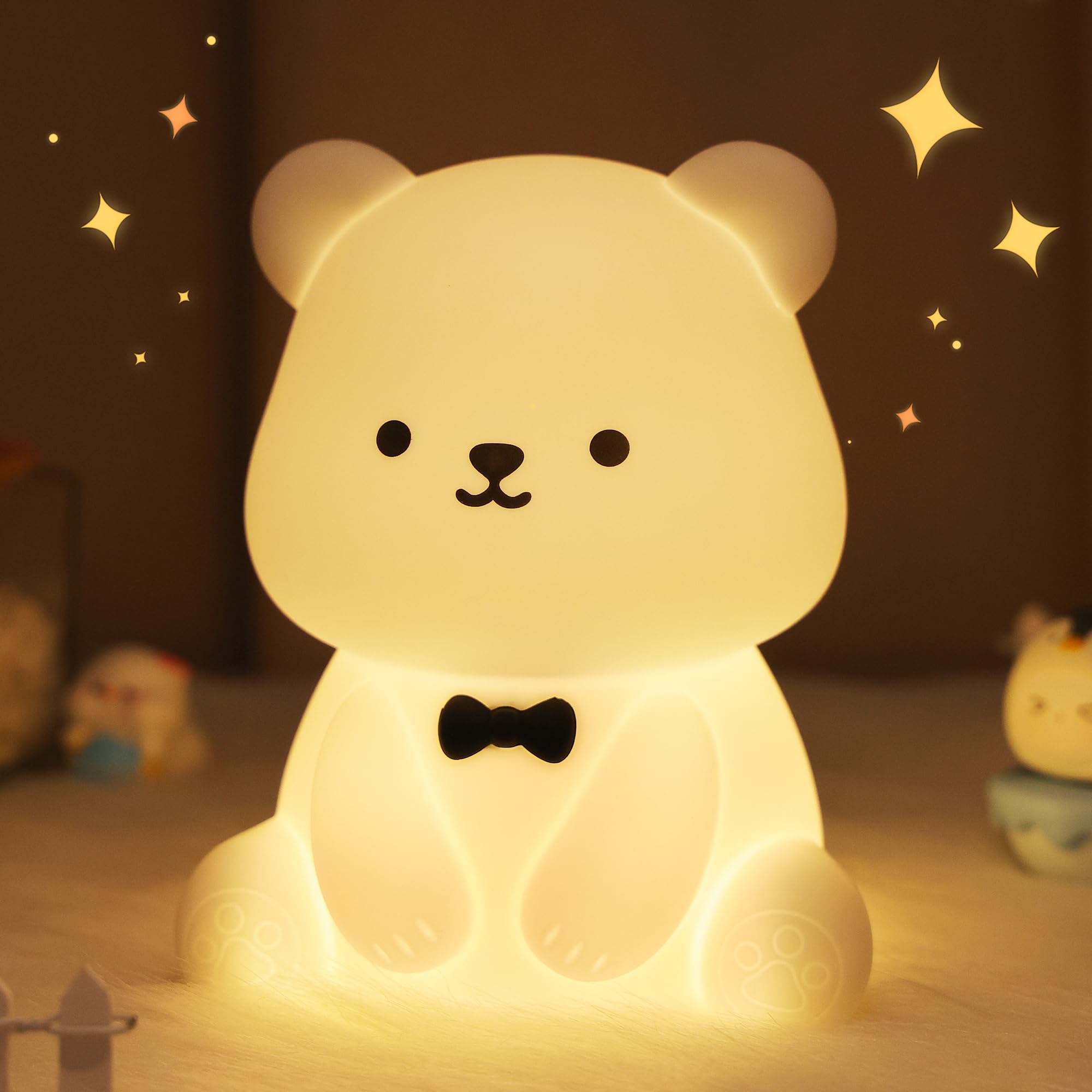 YuanDian Cute Bear Night Light for Kids, Decorate Kids Bedroom with Silicone Bear Nightlights with 8 Color Lights, Christmas Bi