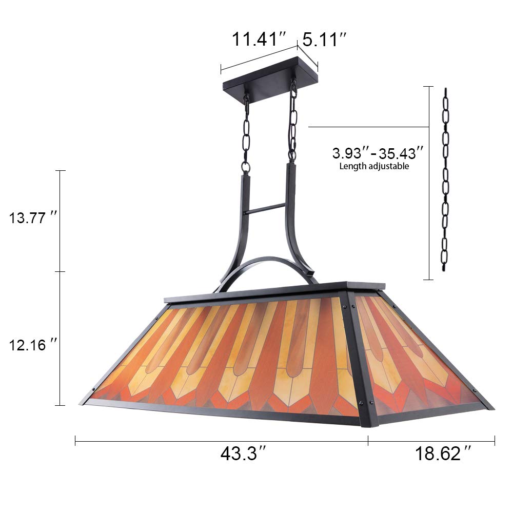 Wellmet Tiffany Style Pool Table Lamp, 3-Light Vintage Chandelier, Multicolor Lighting for 7' 8' 9' Game Room, Billiards & Man Cave