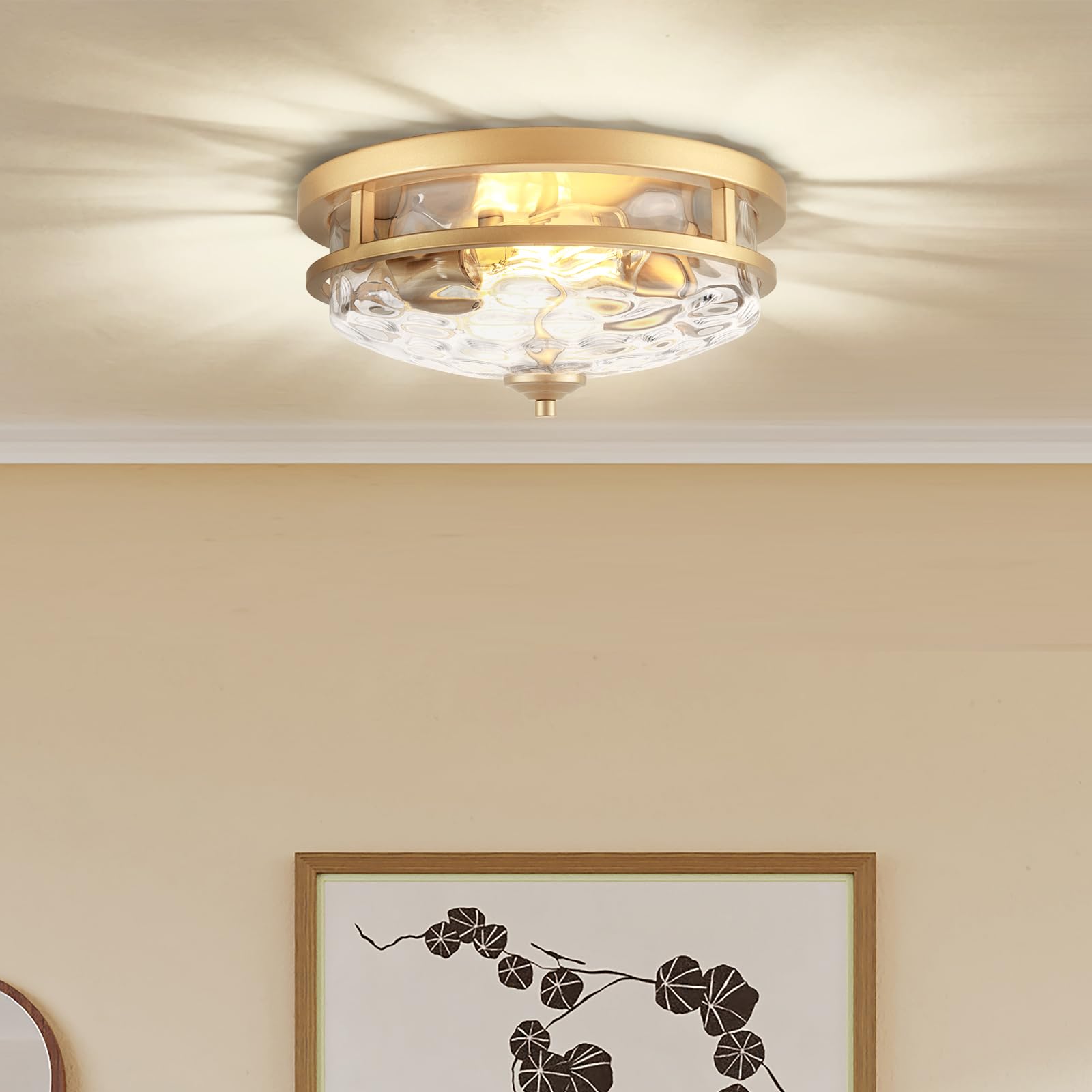 Edwarmlux Flush Mount Ceiling Lights  2-Light Farmhouse Close To Ceiling Light  Industrial Ceiling Lighting Fixture For Kitchen Hallway Bedroom Living Room Stairways Porch (Gold)