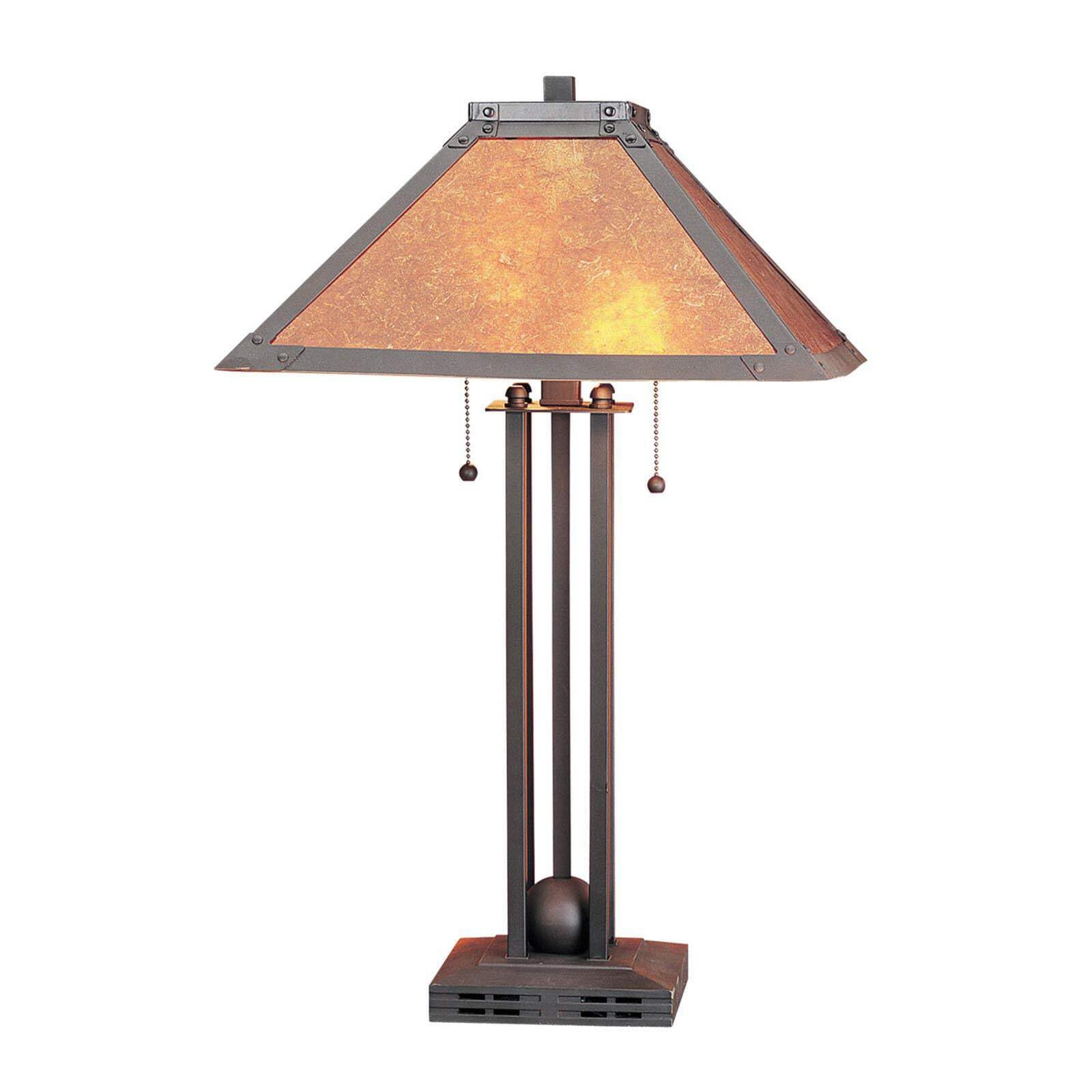 HomeRoots Two Light Table Lamp, Rust Metal, Amber Square Shade, Model 524680, 25 in.