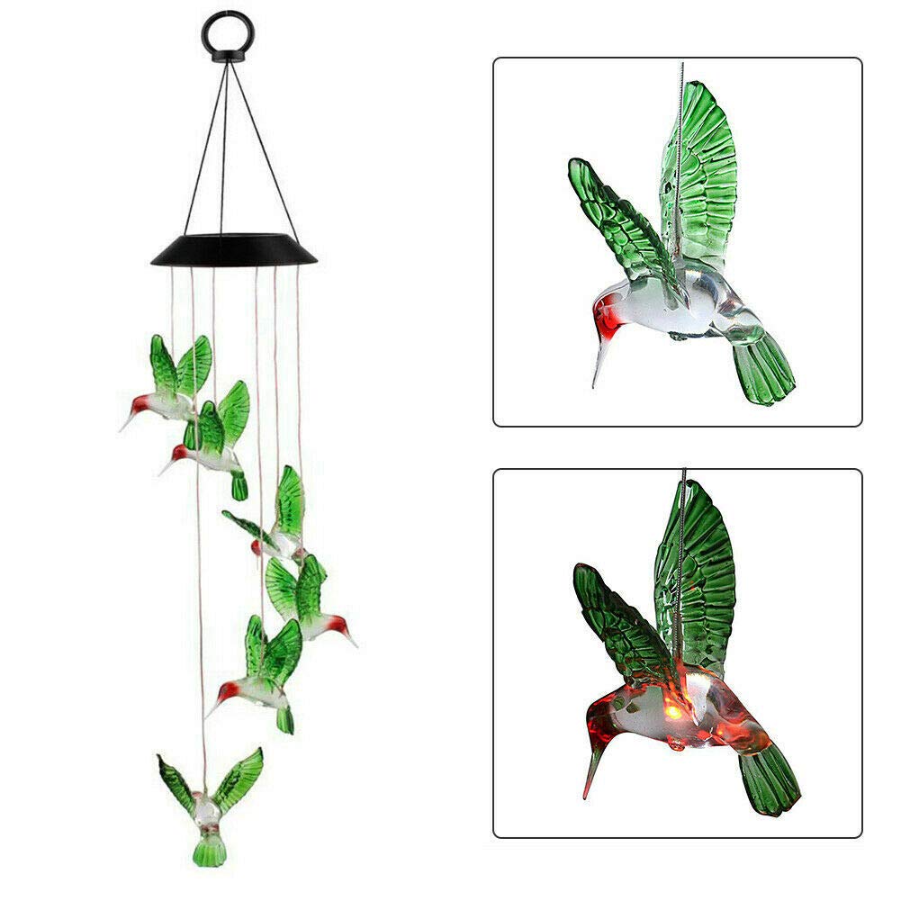 EpicGadget Hummingbird Solar Light, Color Changing Metal Decorative Wind Chime, Green Wing, Outdoor Garden, Pathway Lighting