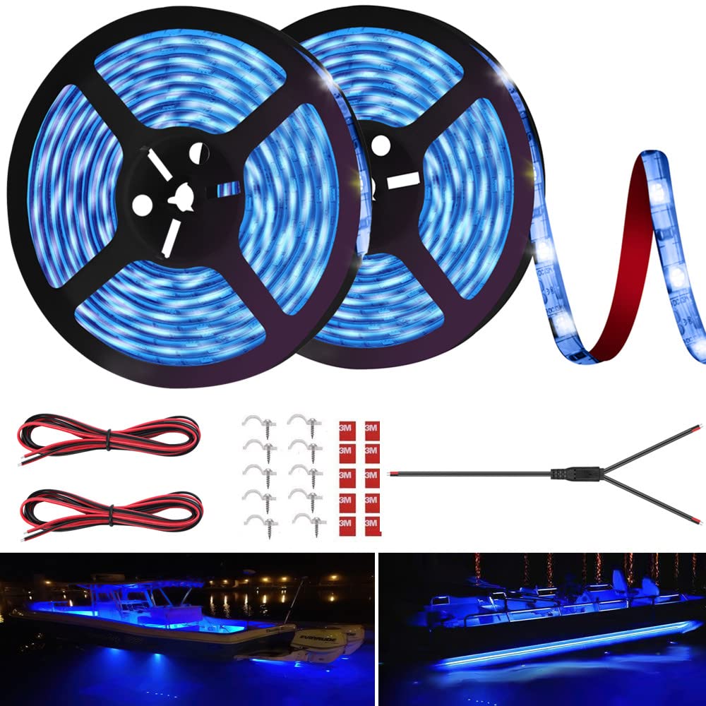 HOKIION LED Boat Strip Lights, 50FT Waterproof Marine Lighting, Blue, Model HK8RGR, Ideal for Pontoon, Kayak, and Night Fishing