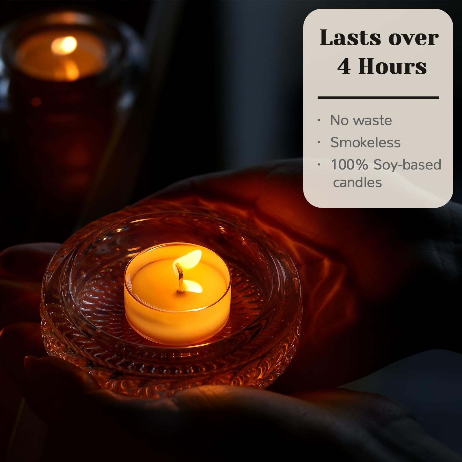 Devi Soy Tea Lights Candles 50 Pack, Unscented White Tealight Candles Bulk-4 Hours Long Burning, Small Mini Tea Light Candles-Burn Clean, Soy Candles For Shabbat, Weddings,Home Decor