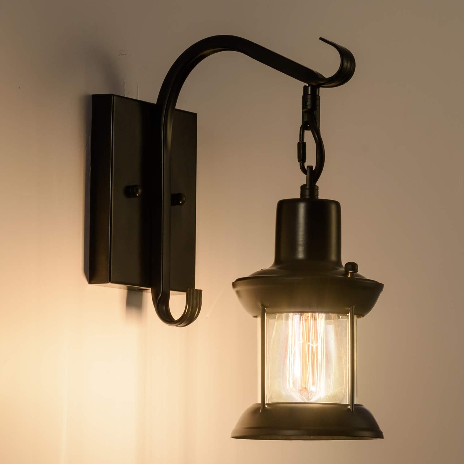 Gladfresit Vintage Wall Light Modern Black, Glass Shade Industrial Wall Sconce Plug In Lighting Fixture With 6.6Ft Cord For Indo