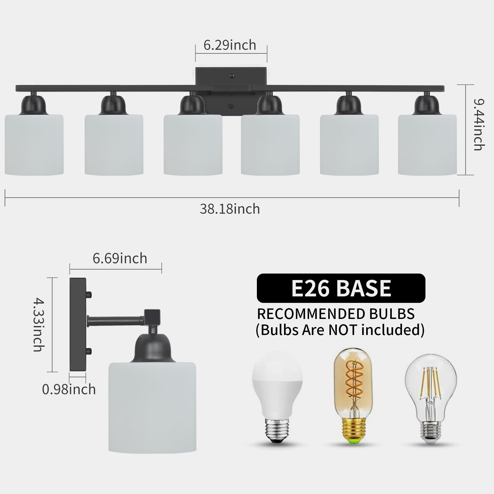 FAISHILAN 6-Light Vanity Lights, Black Glass Bathroom Lighting Fixture, Model FSL-212--NBH-6