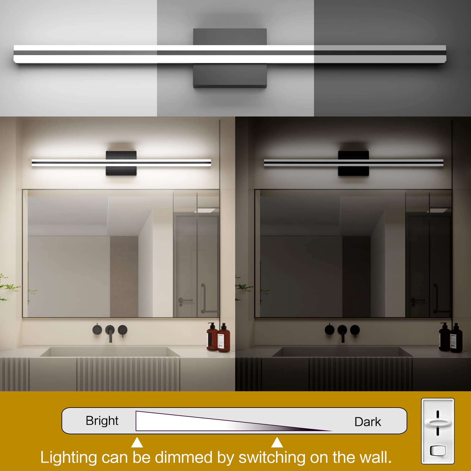 SOLFART Dimmable LED Bathroom Vanity Lights - 31.8" Matt Black Aluminum & Acrylic Wall Fixtures for Mirrors