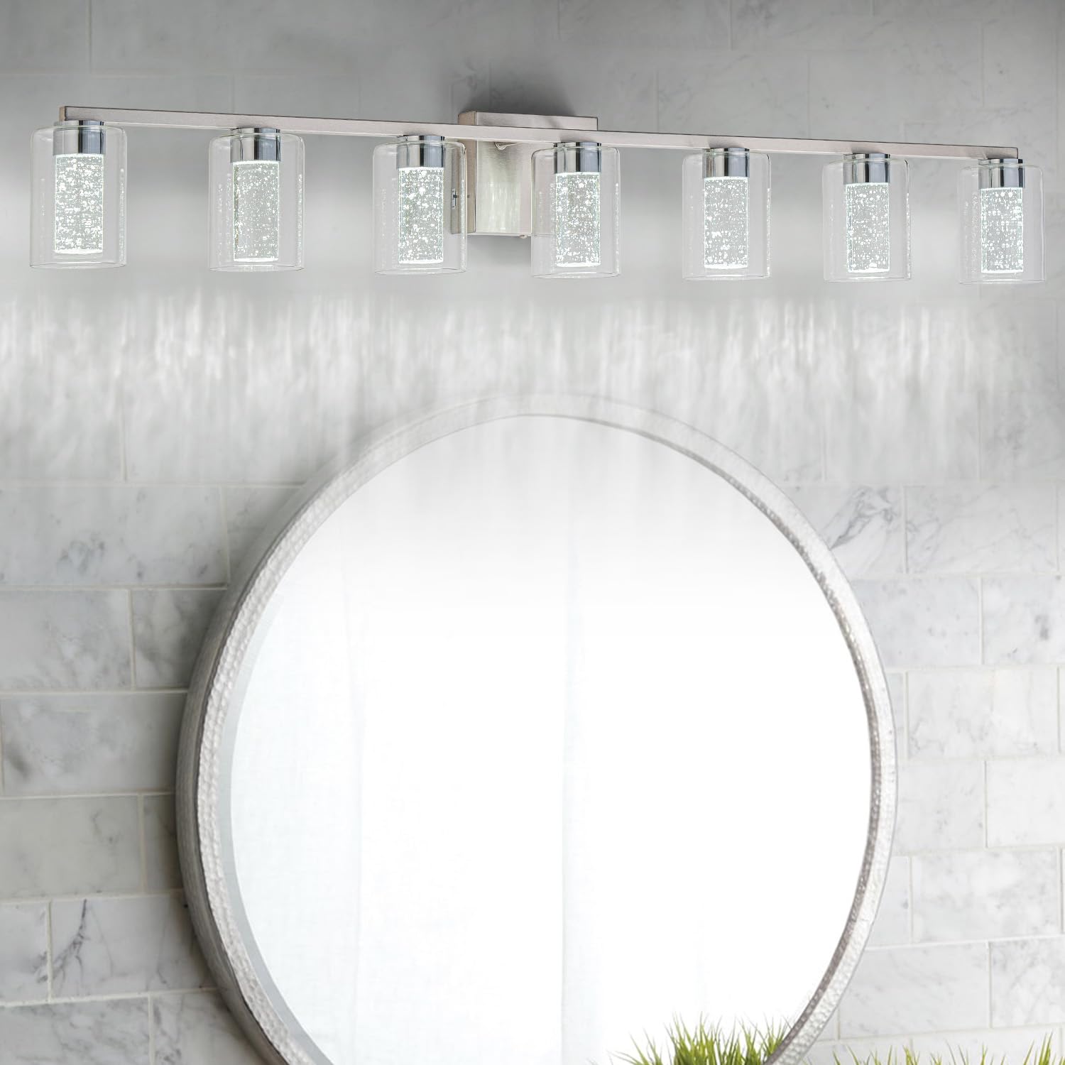 Sinerise 7-Light Brushed Nickel Vanity Light With 3 Color Modes (3000K/4000K/6000K), Eye Protection Led Bathroom Light Fixture,