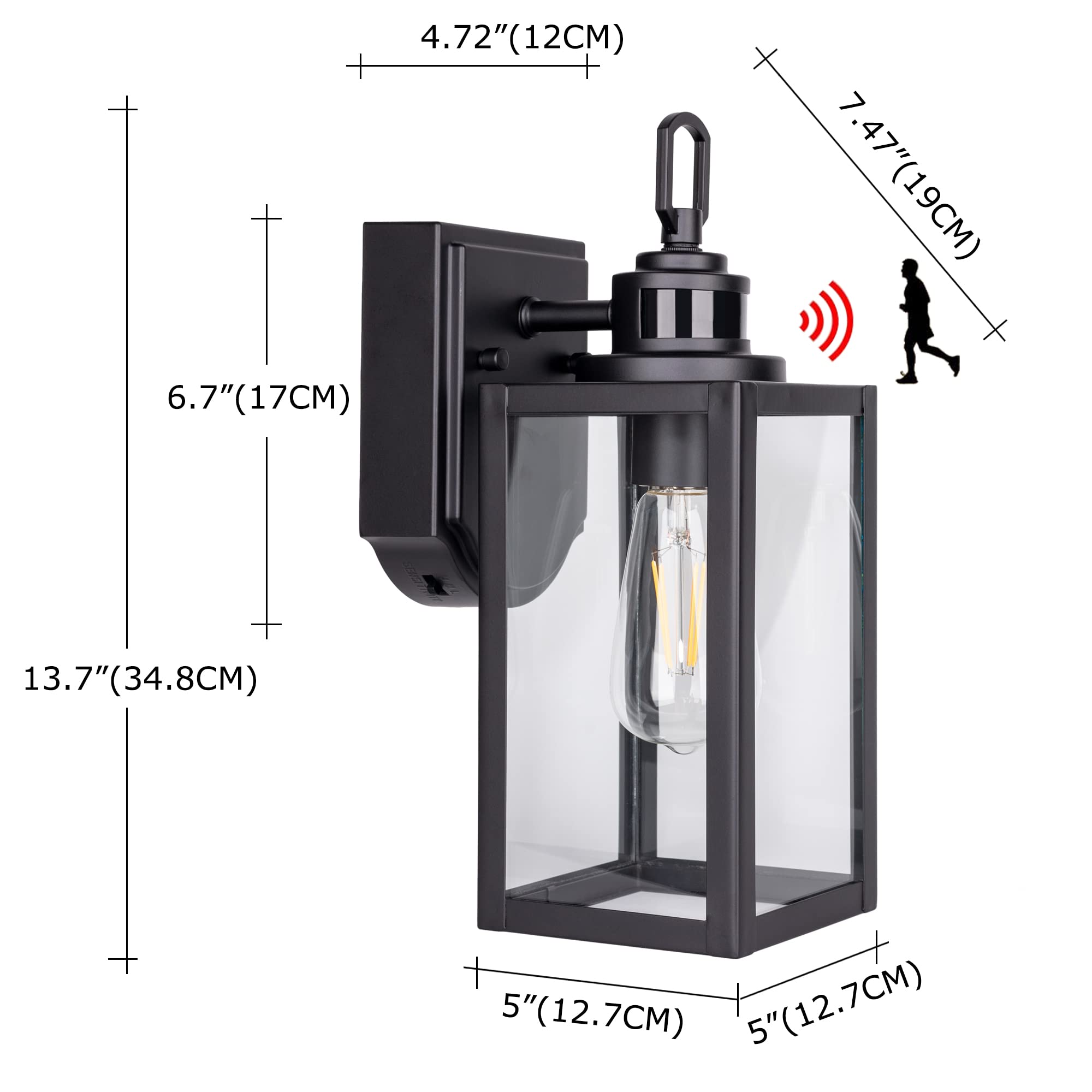 Gruenlich Dusk To Dawn Outdoor Wall Lantern With Pir Sensor, 2-Pack, Matte Black, E26 Base