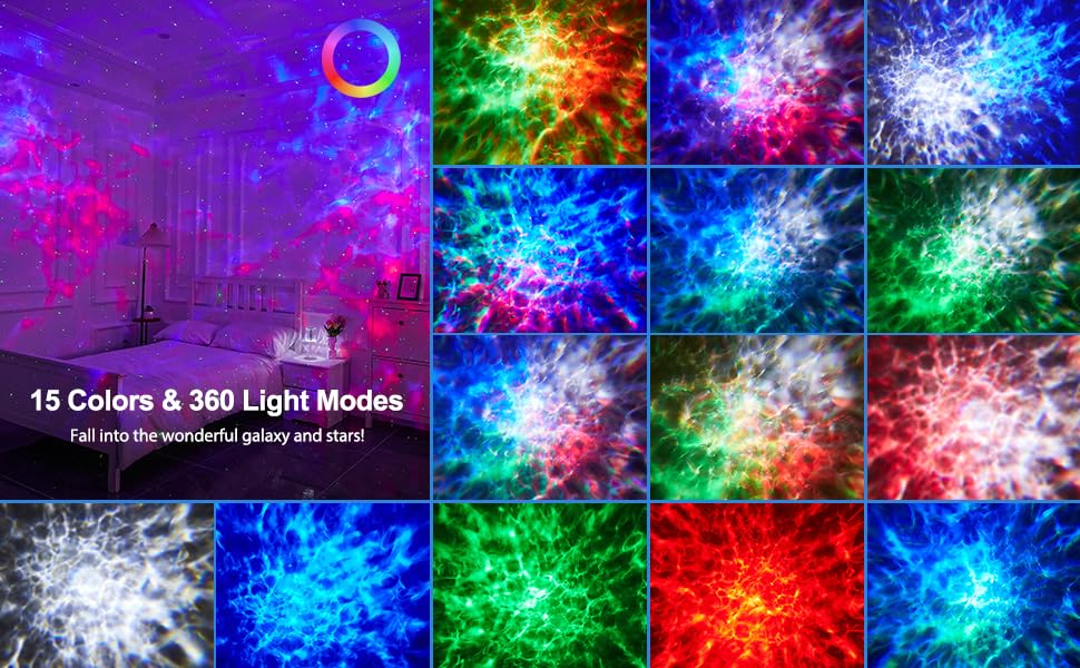 One Fire Star Projector Galaxy Light with Bluetooth Speaker, 15 White Noise Options, Remote Timer, Mood Lighting for Kids Room Decor