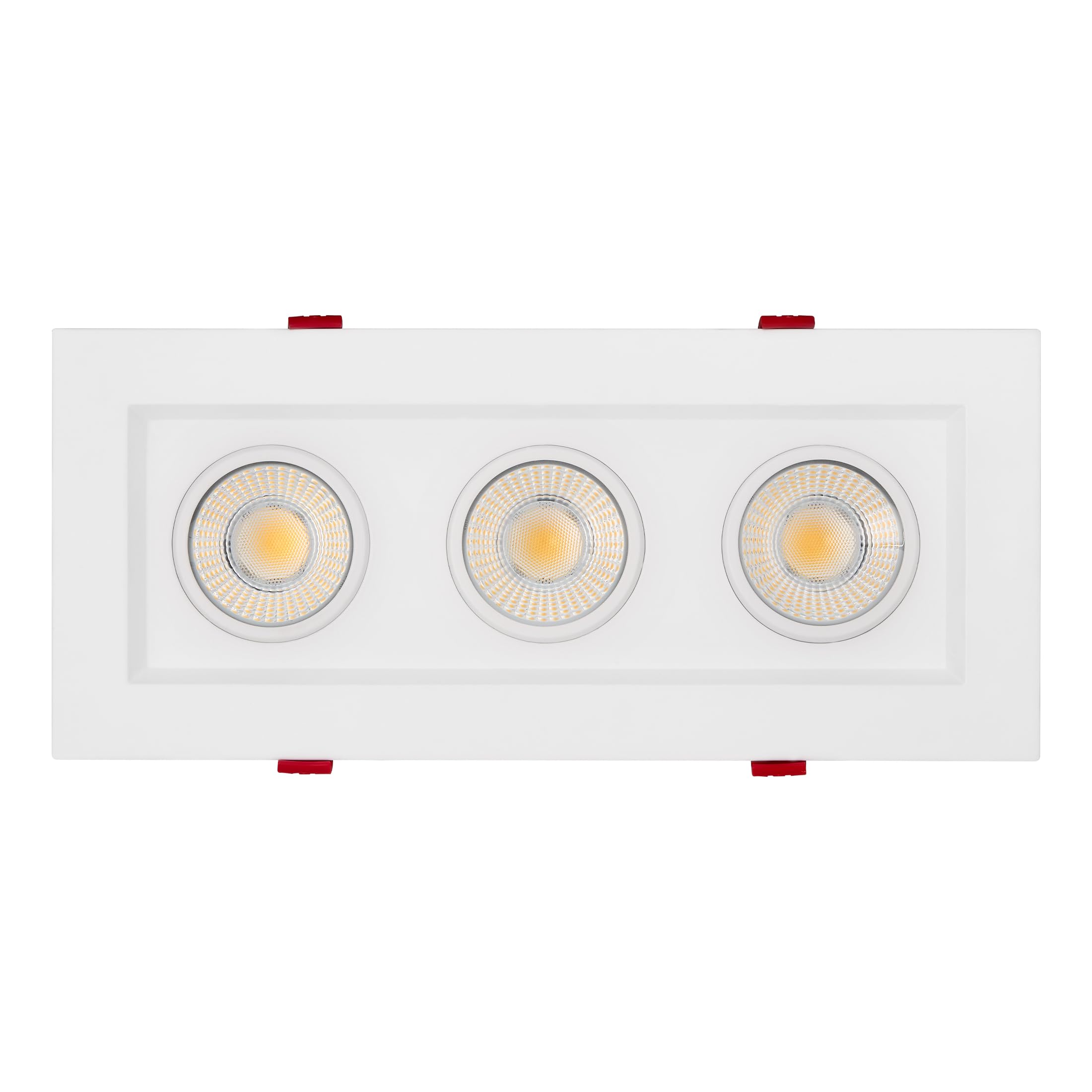 Maxxima 4 inch Three Head Slim Square Recessed Anti-Glare LED Gimbal Downlight Canless IC Rated, 3000 Lumens 5 Color Temperature