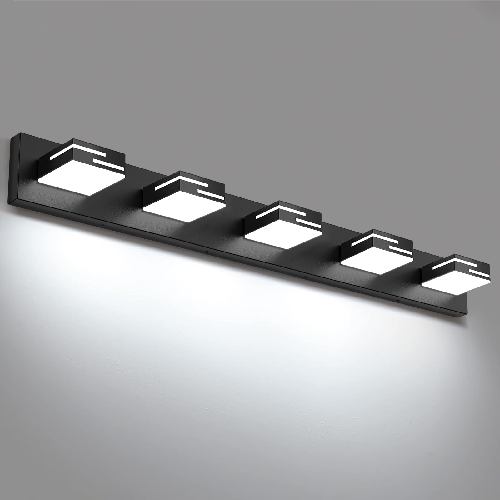 Lkhf Led Modern Bathroom Vanity Light Fixtures  5-Light 34-Inch Dimmable Matte Black Vanity Lights For Bathroom Lighting Fixtures Over Mirror  With 350?Rotatable Acrylic Heads (Cool White 6000K)