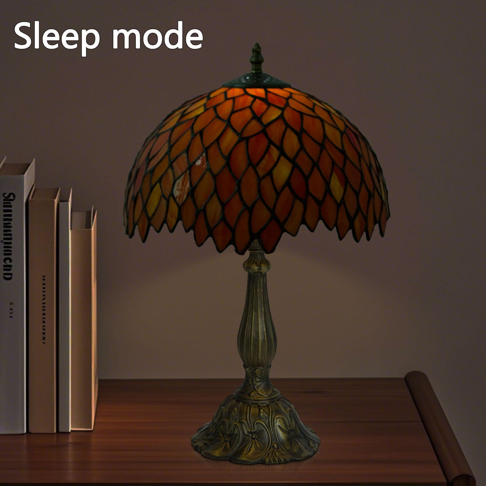Crefotu 12 Inch Tiffany Table Lamp with Remote Control, Stepless Dimmable, Glass, Orange, Model CFLPUS-004