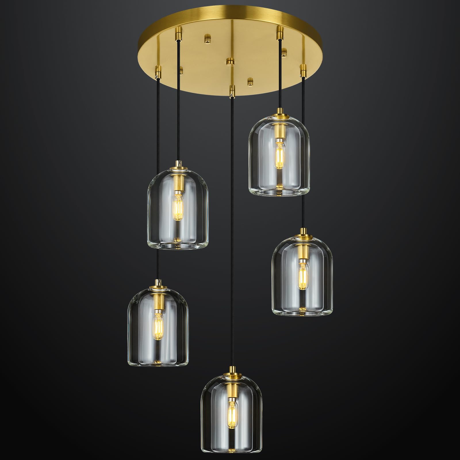 LBSQJ Modern Gold Pendant Lights Kitchen Island Ceiling Chandelier Indoor Crystal Hanging Light Fixtures for Dining Room Kitchen Living Room Bedroom(5Light)