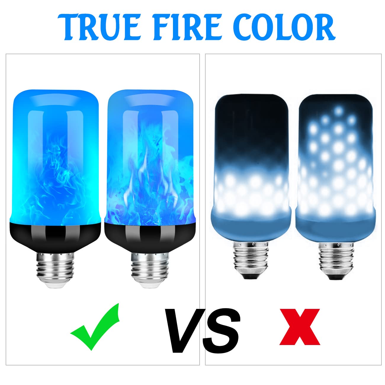 Y- STOP LED Flame Light Bulb, 4 Modes Flickering Effect, E26 Base, Blue-4 Pack for Halloween & Home Decor