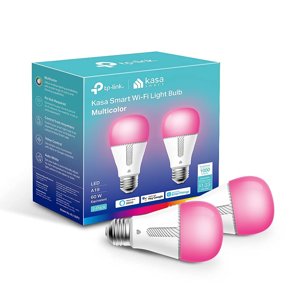 Kasa Smart Bulb, 1000 Lumens Full Color Changing Dimmable Smart WiFi Light Bulb Compatible with Alexa and Google Home, 11W, A19, 2.4Ghz only, No Hub Required (KL135P2)