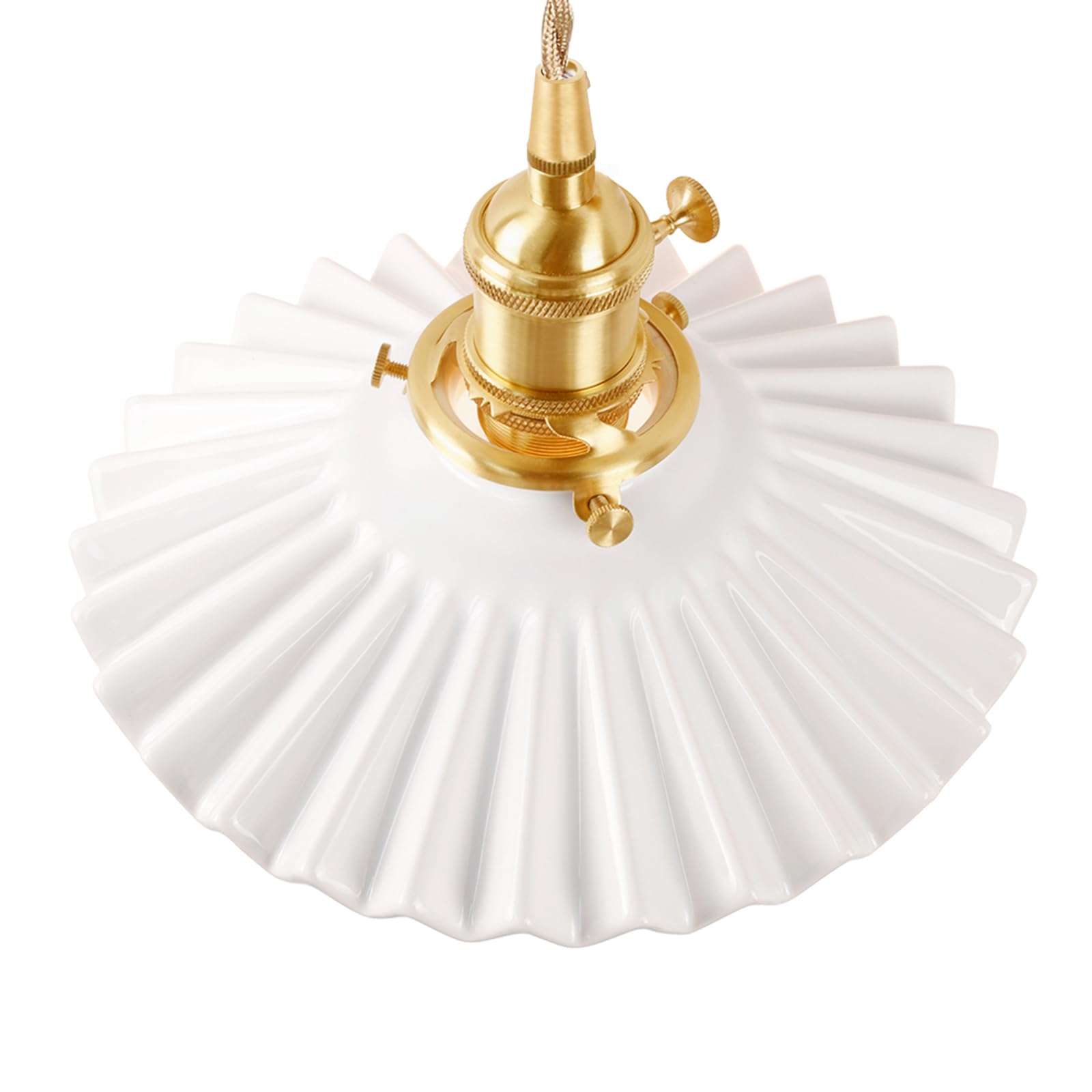 Shenmoyl Pendant Light with White Pleated Ceramic Lmapshade, Brass Vintage Pendant Light Adjustable Hanging Light for Kitchen Is