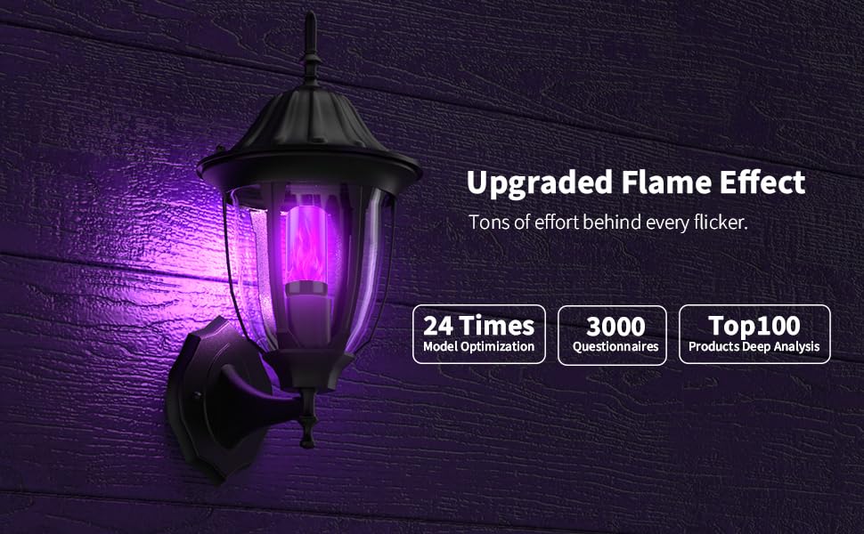 Morsatie LED Flame Light Bulbs, 4-Mode Flickering Effect, E26, 4 Pack, Purple, Model MSFLSB4-PURPLE-B4