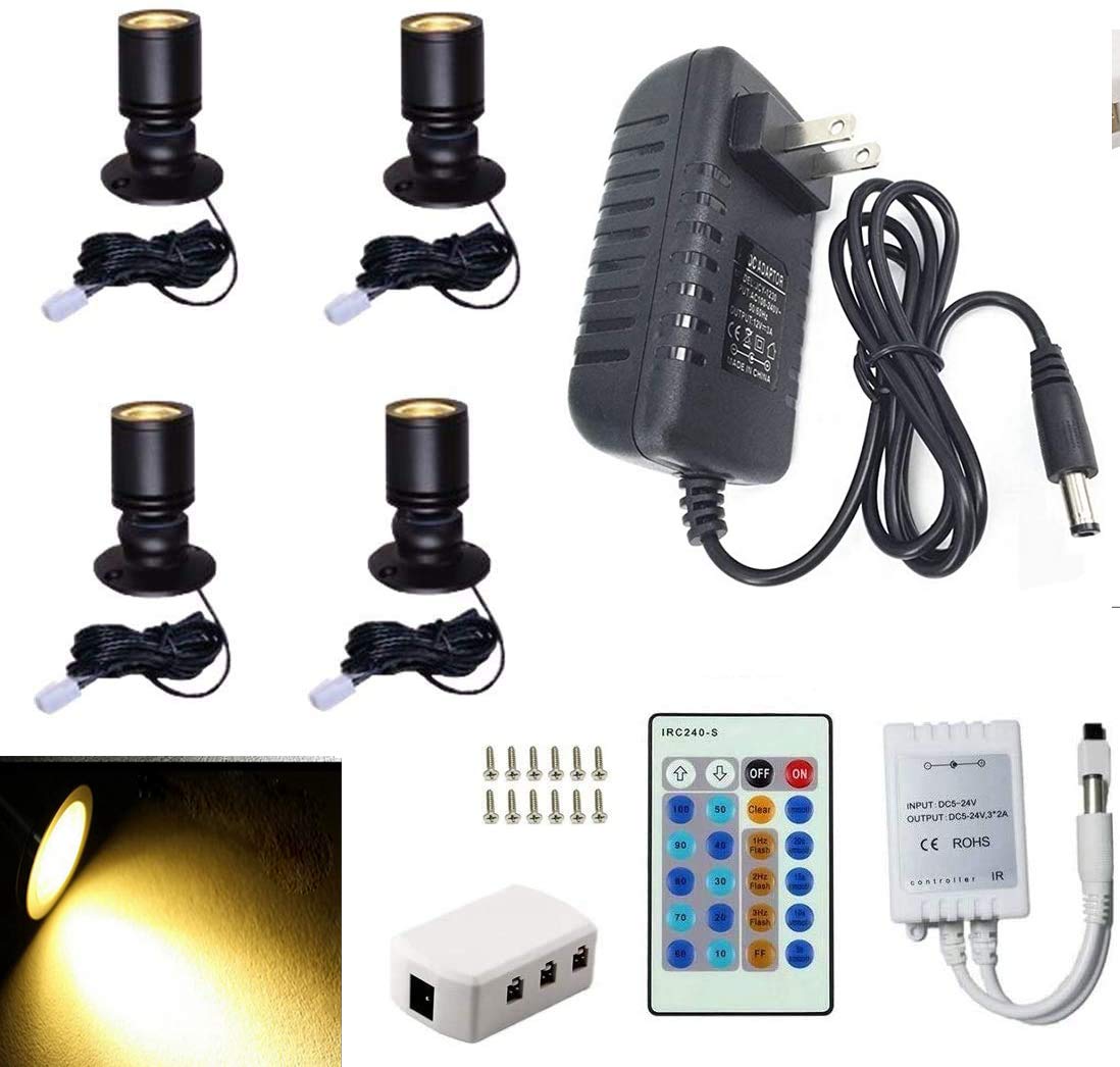 Jorunhe 1.5w White LED Mini Surface Mounted Light Jewelry Cabinet Lamp Spotlight Ac85-265v (Pack-4,Warm White 3000k)