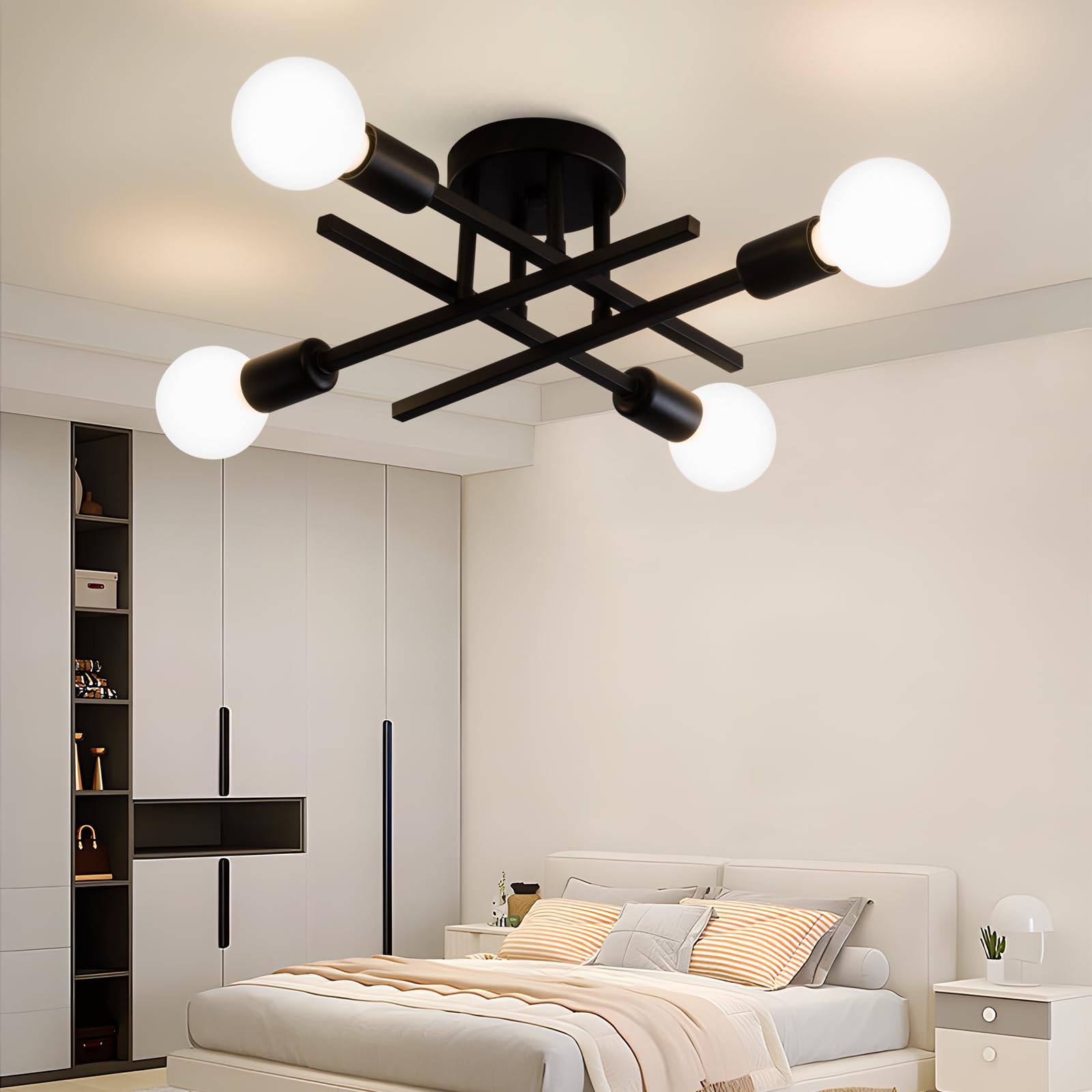 Xingsiyuelyx Modern Black Sputnik Ceiling Light Fixture,Semi Flush Mount Ceiling Light,Close To Ceiling Light,Chandelier Light F