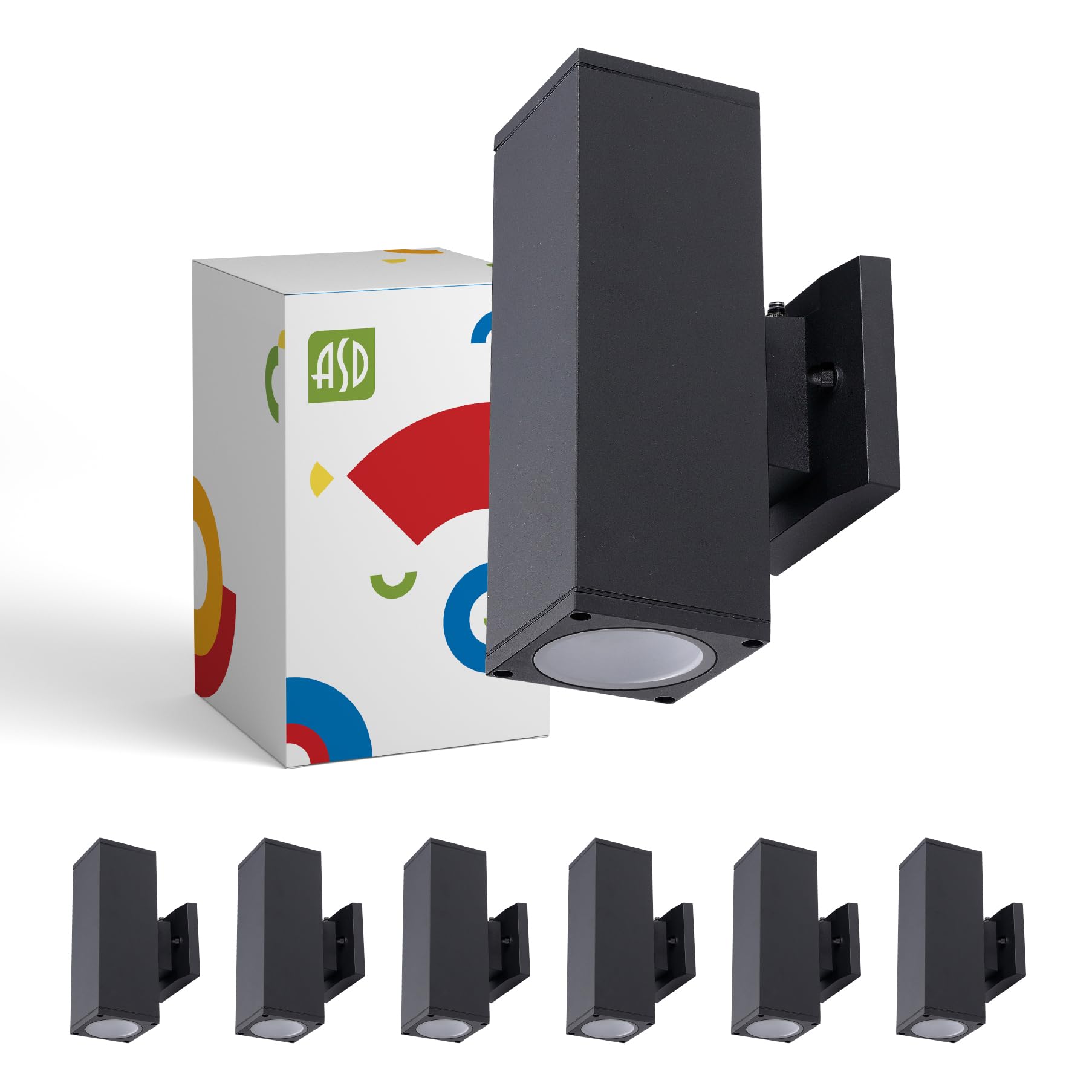 ASD 2-Way Square Wall Light Fixture | Photocell, Waterproof | Black | Model A-OCLS-2I-2660-PC-BK-6p | 6 Pack