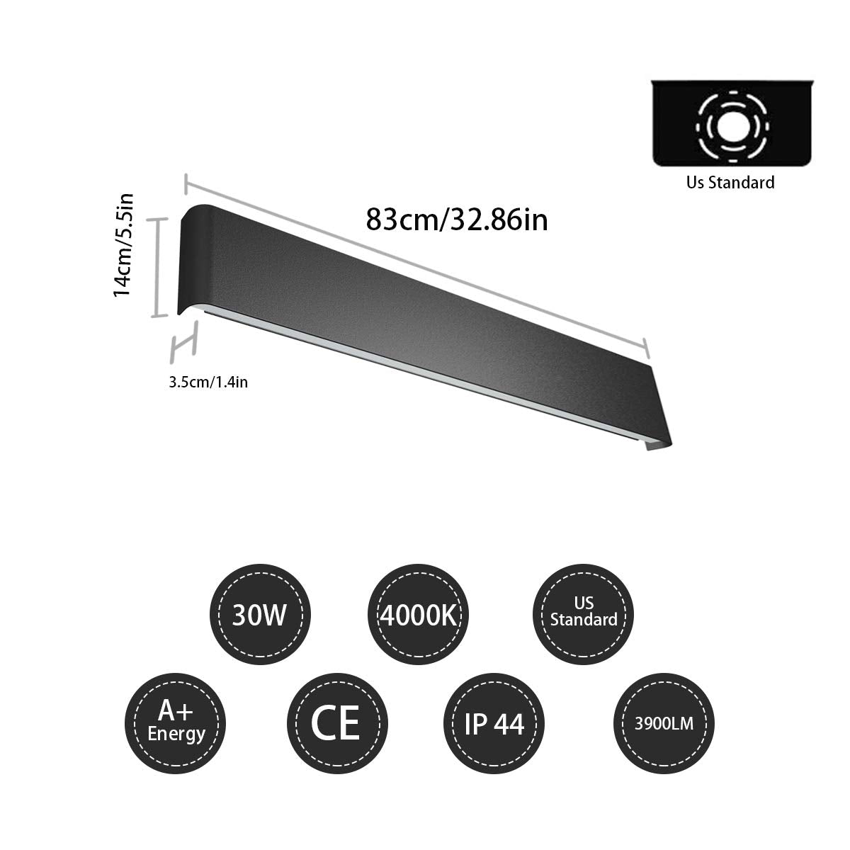 Ralbay Modern Black Bathroom Vanity Light, 32.6", Aluminum, 30W Up/Down, Natural White 4000K