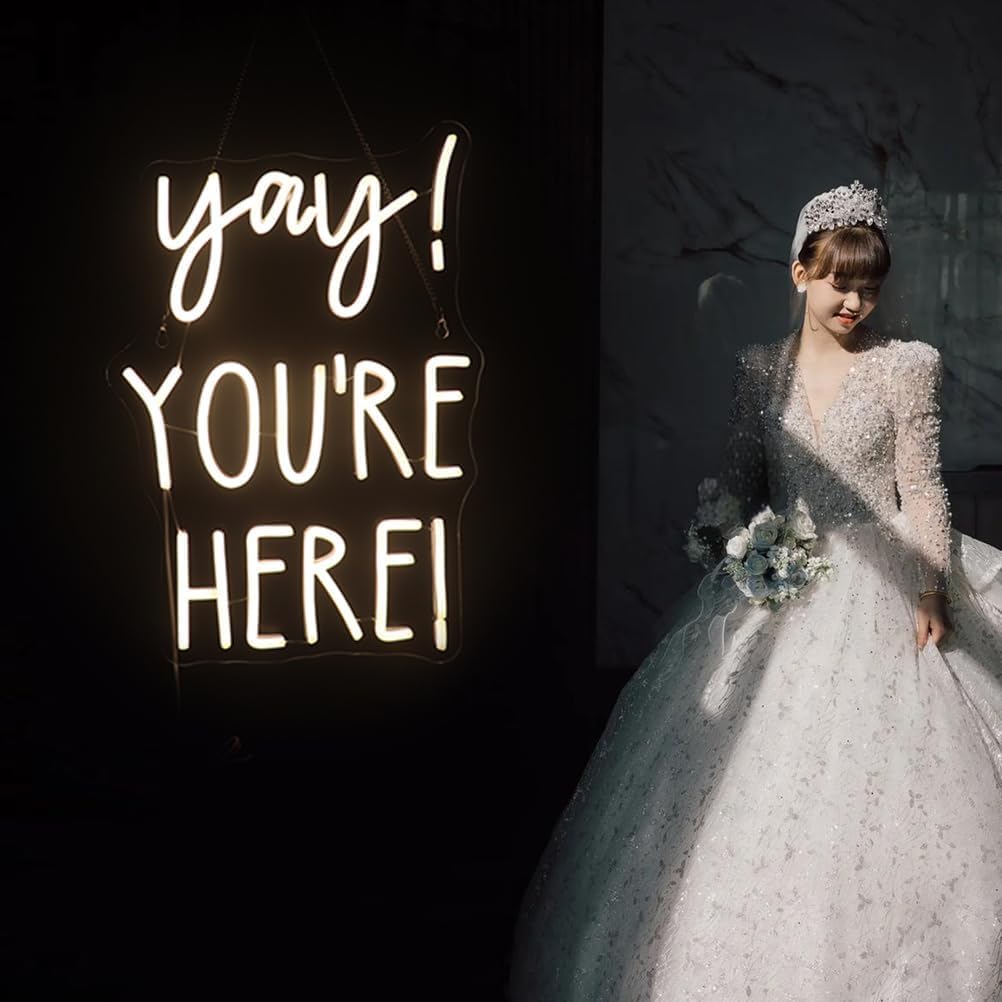 Led Yay! YouRe Here! Neon Sign  Positive Quotes Decorative Neon Lights For Home Room Classroom Wall Decor  Office Wall Decor Neon Light Sign  Christmas Birthday Gift Thanksgiving Gift(Warm White)