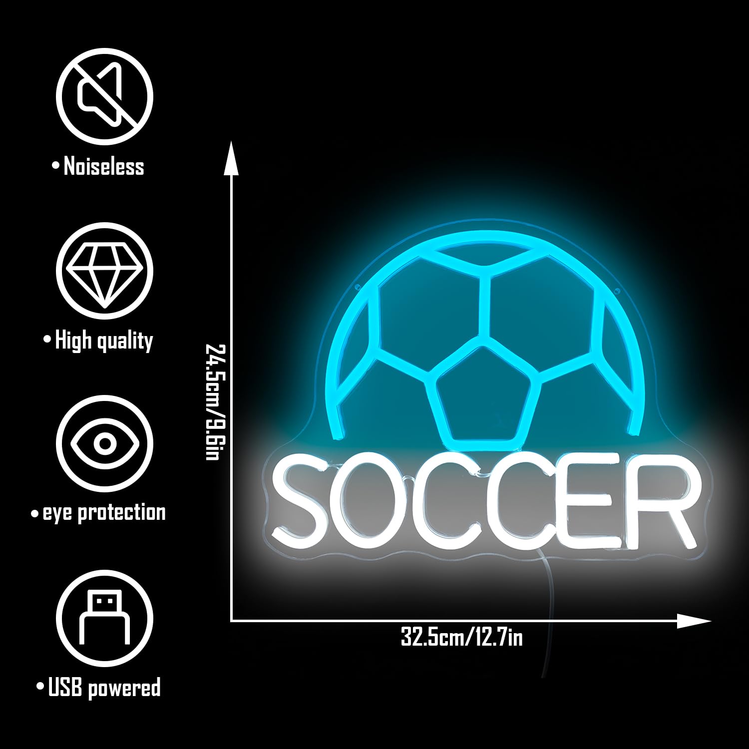 Soccer Neon Sign for Wall Decor Dimmable Soccer Word Led Neon Light Signs Neon Soccer Ball Sign Light Up Sign for Bedroom Birthd